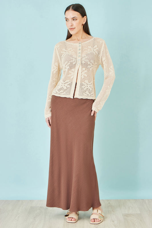 Yumi Brown Viscose Maxi Skirt Skirts Yumi