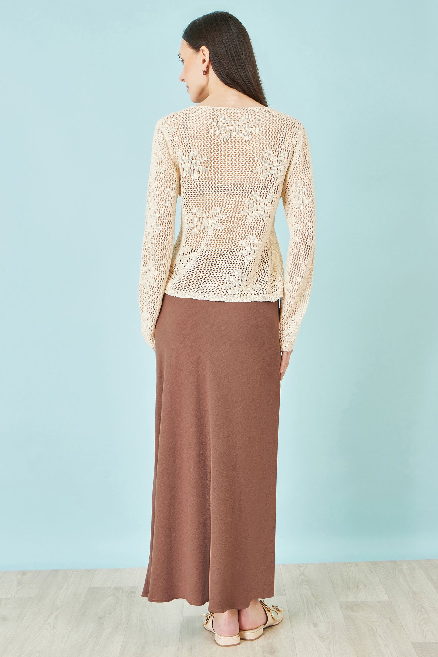 Yumi Brown Viscose Maxi Skirt Skirts Yumi