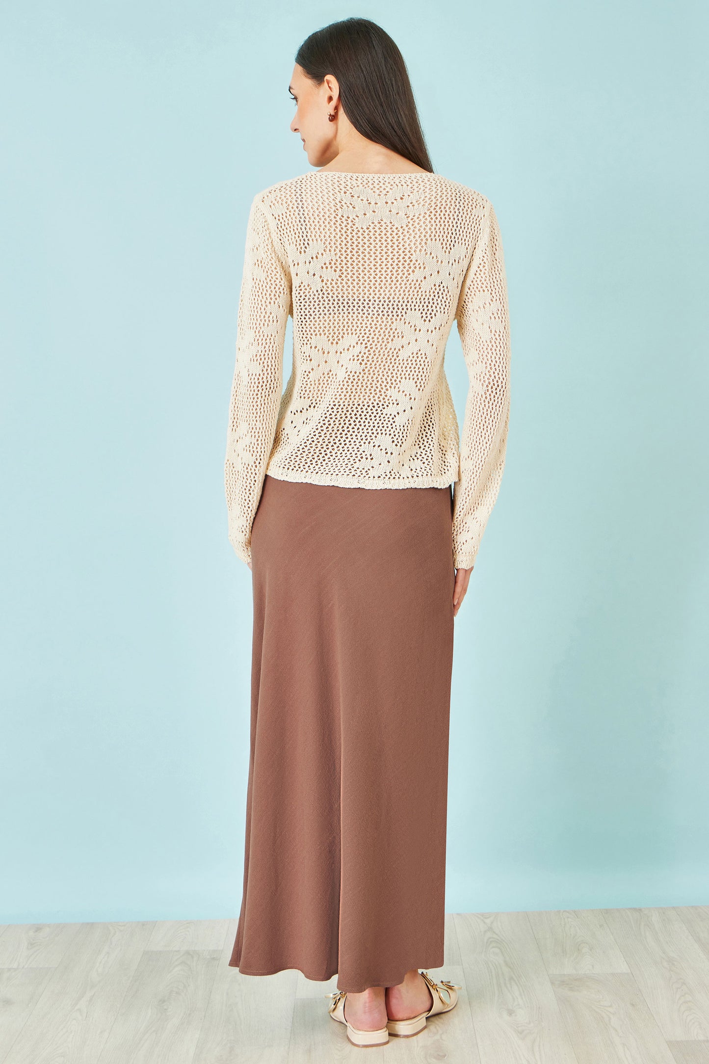 Yumi Brown Viscose Maxi Skirt Skirts Yumi