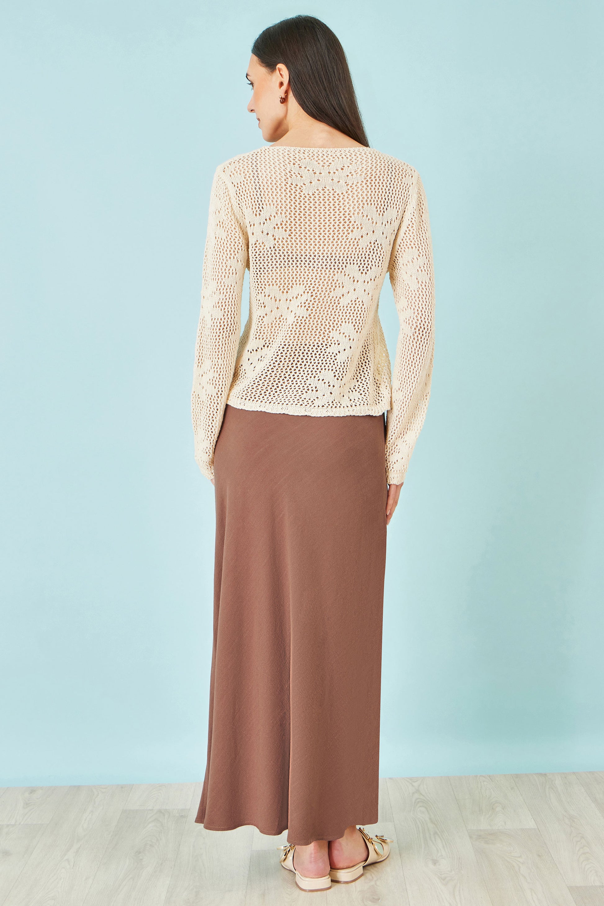 Yumi Brown Viscose Maxi Skirt Skirts Yumi