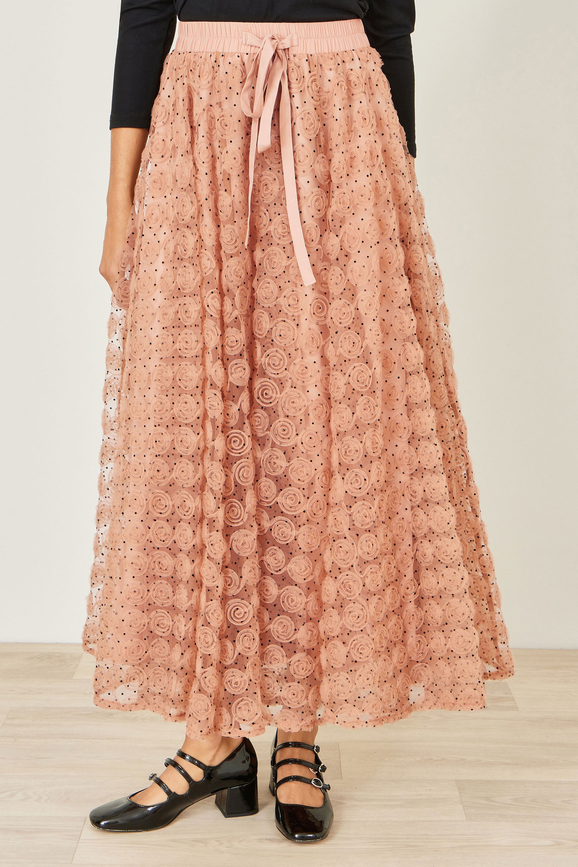 Yumi Blush Pink Spot And Rose Tulle Skirt Skirts Yumi