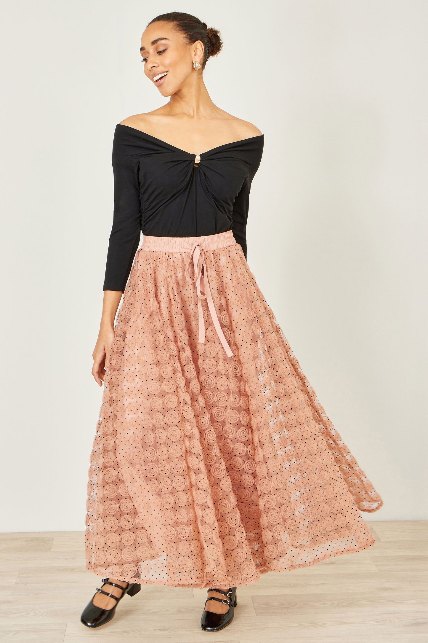 Yumi Blush Pink Spot And Rose Tulle Skirt Skirts Yumi