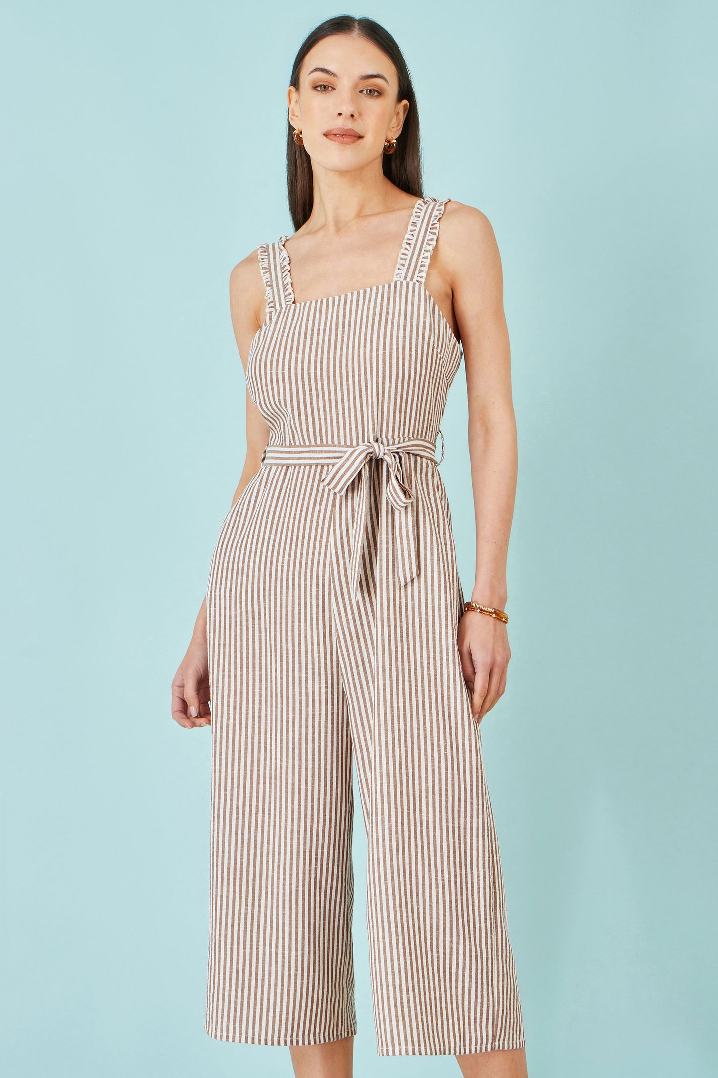 Yumi Brown Stripe Strappy Jumpsuit JUMPSUIT Yumi