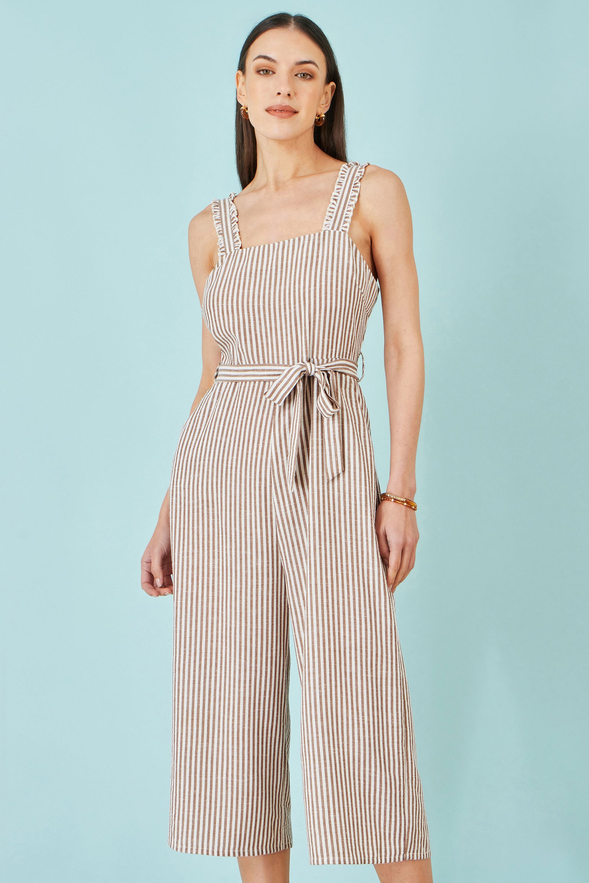 Yumi Brown Stripe Strappy Jumpsuit JUMPSUIT Yumi