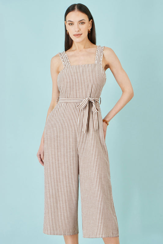 Yumi Brown Stripe Strappy Jumpsuit JUMPSUIT Yumi