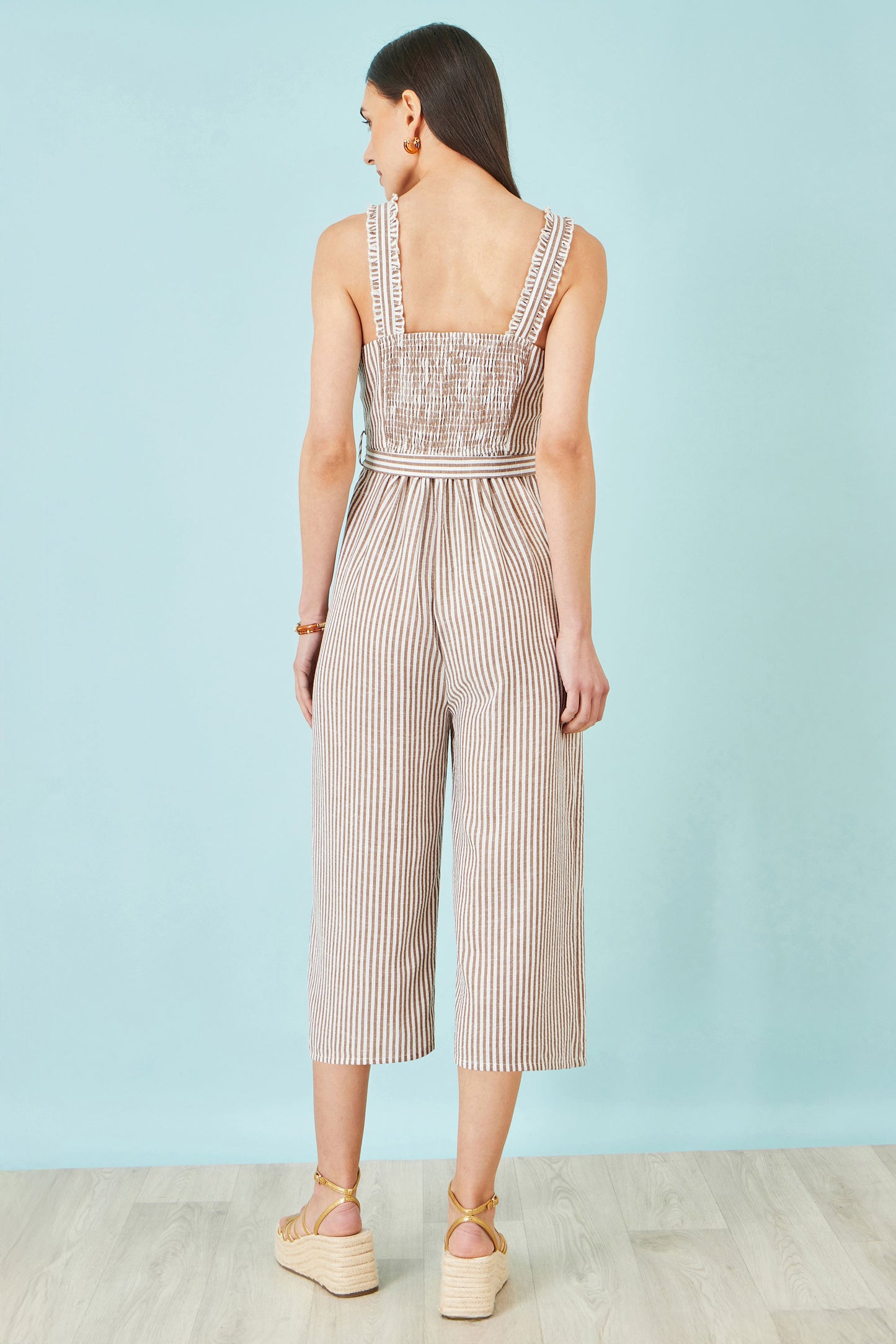 Yumi Brown Stripe Strappy Jumpsuit JUMPSUIT Yumi