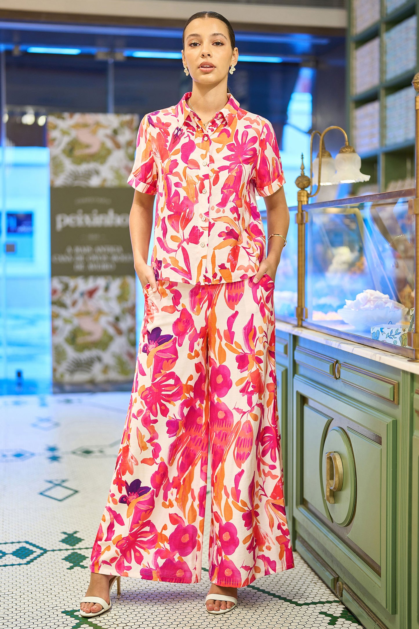 Yumi Pink Abstract Floral Shirt SHIRT Yumi