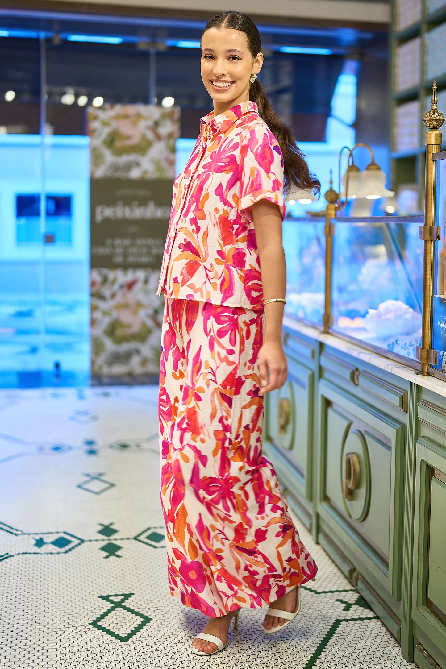 Yumi Pink Abstract Floral Shirt SHIRT Yumi