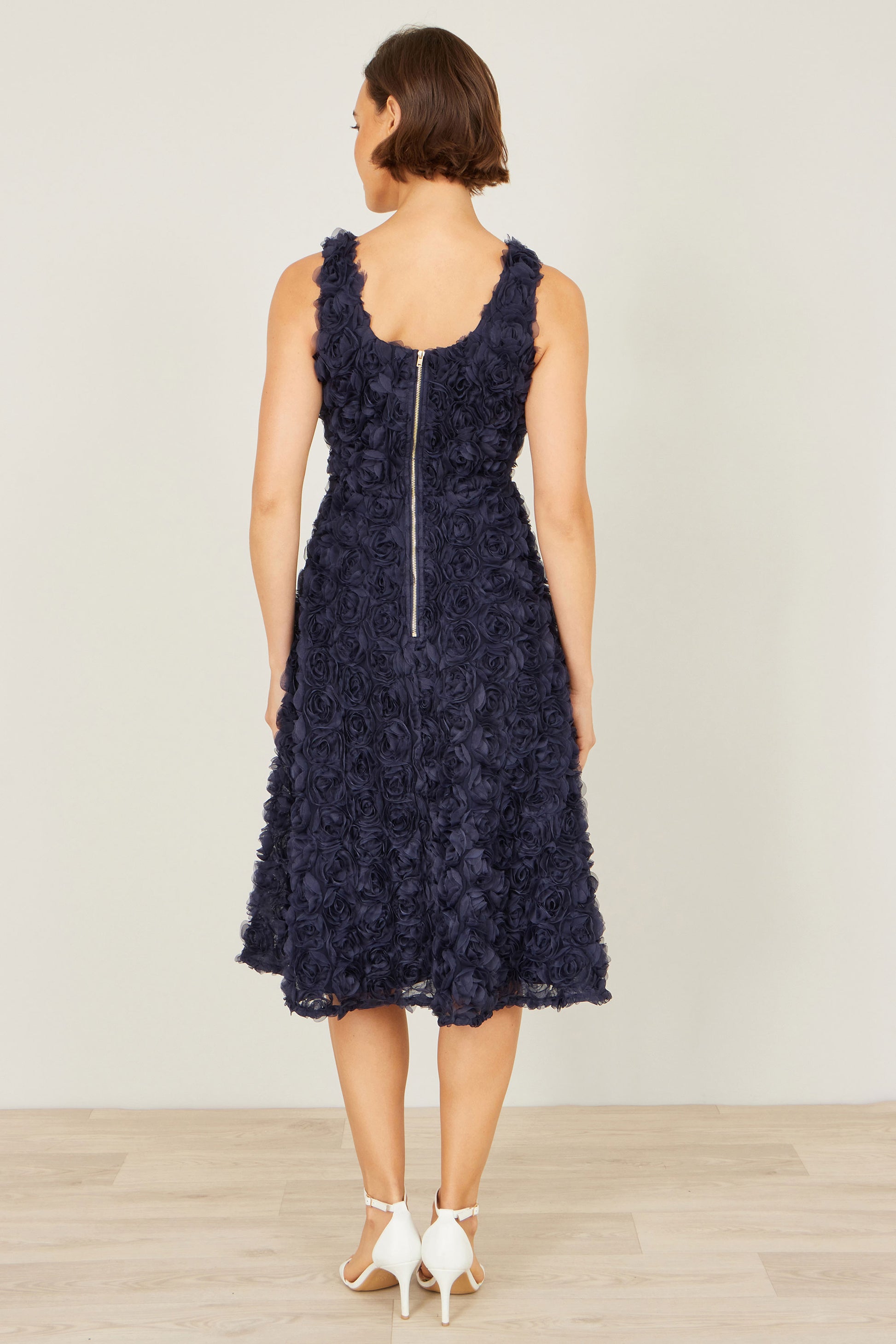 Yumi Navy Applique Floral Skater Dress Dress Occasion Yumi