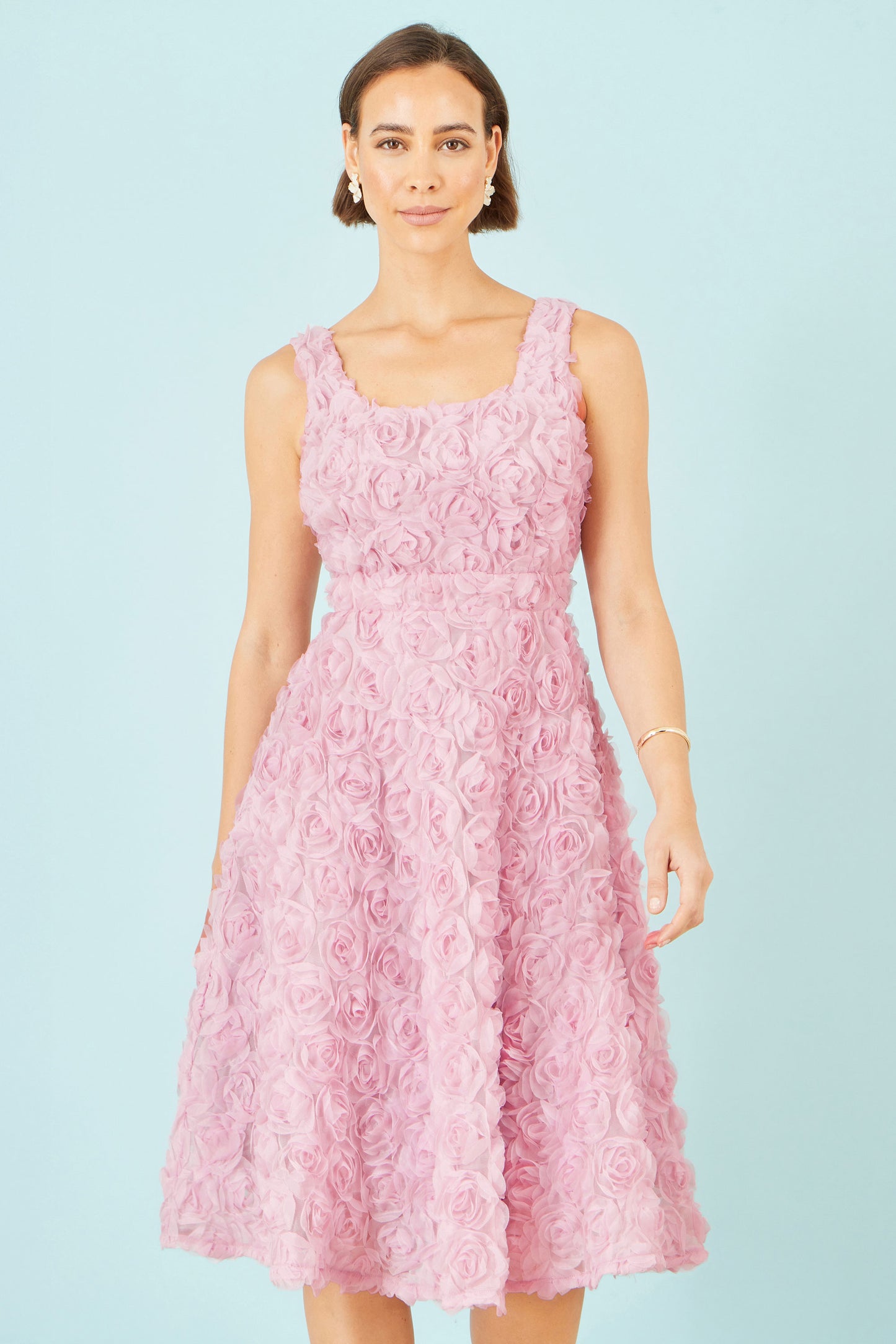 Yumi Pink Applique Floral Skater Dress Dress Occasion Yumi