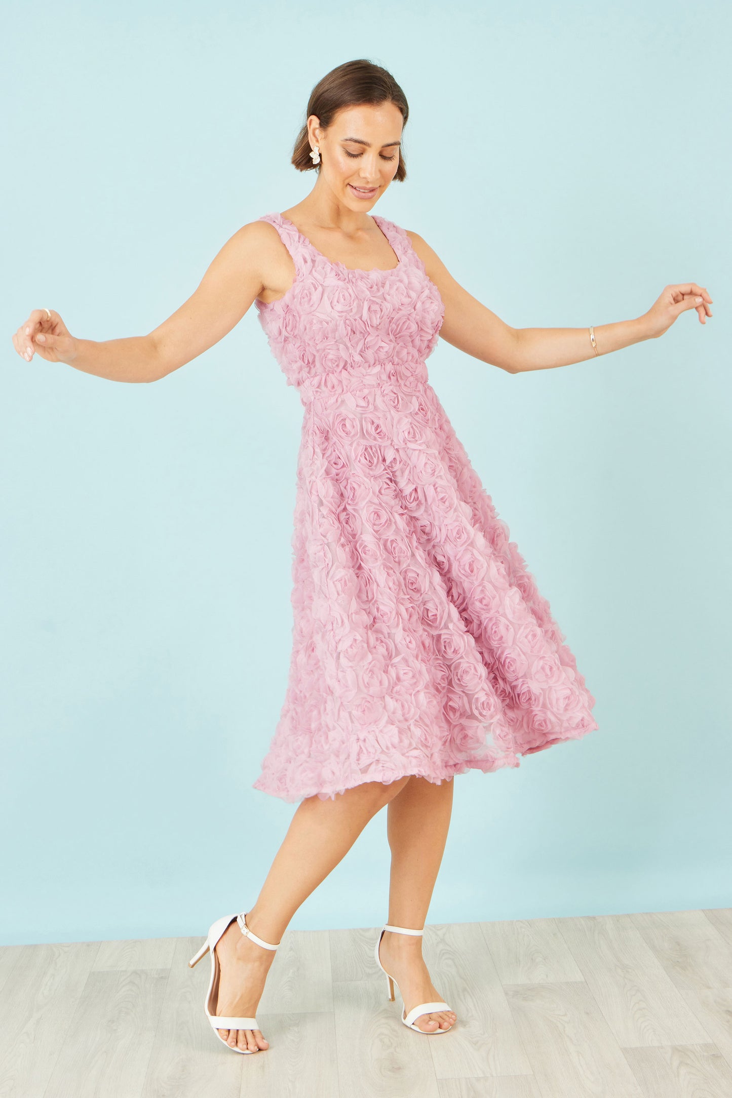 Yumi Pink Applique Floral Skater Dress Dress Occasion Yumi