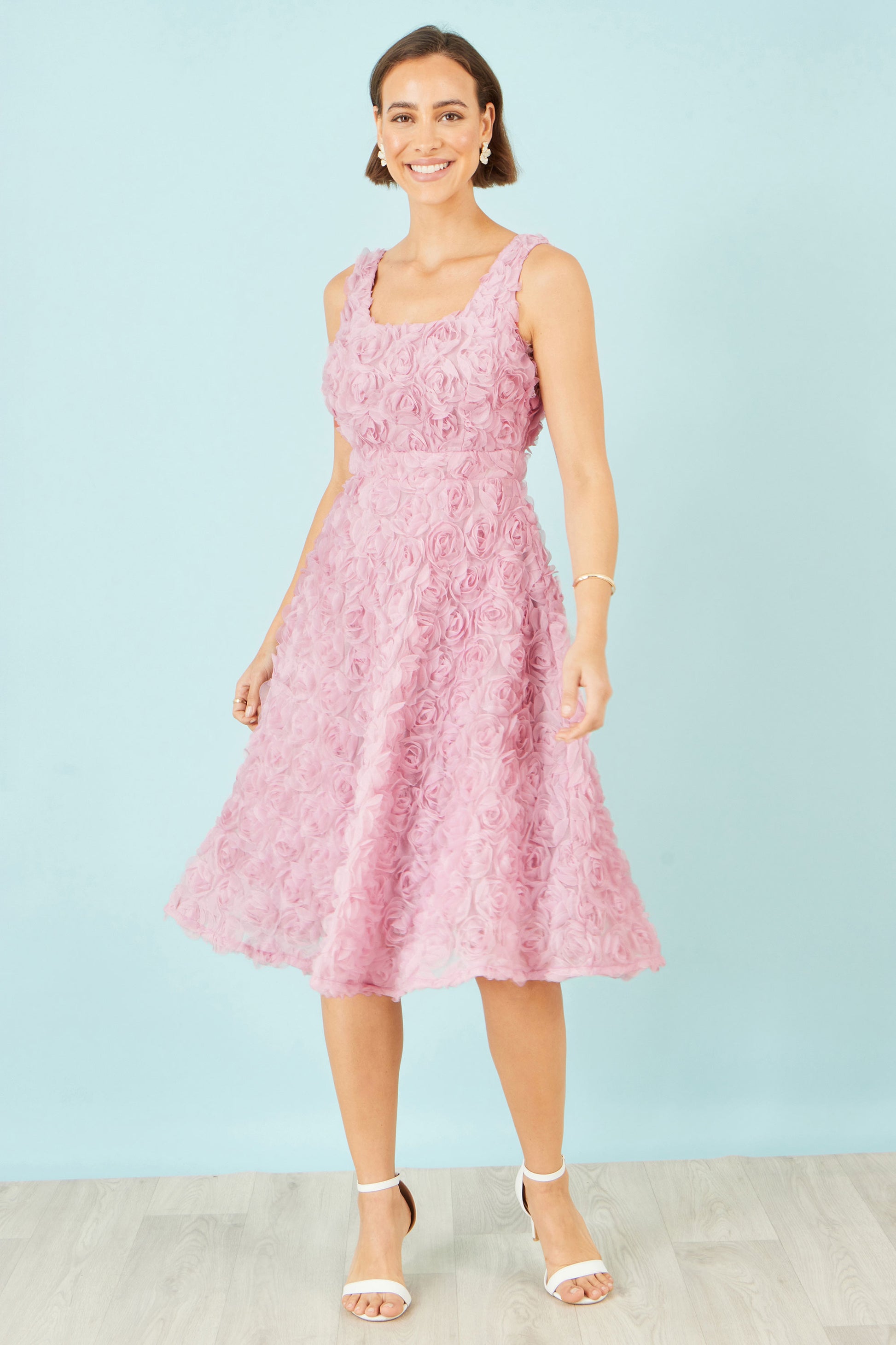 Yumi Pink Applique Floral Skater Dress Dress Occasion Yumi