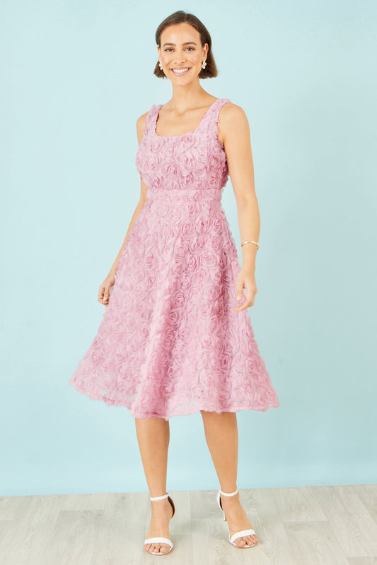 Yumi Pink Applique Floral Skater Dress Dress Occasion Yumi