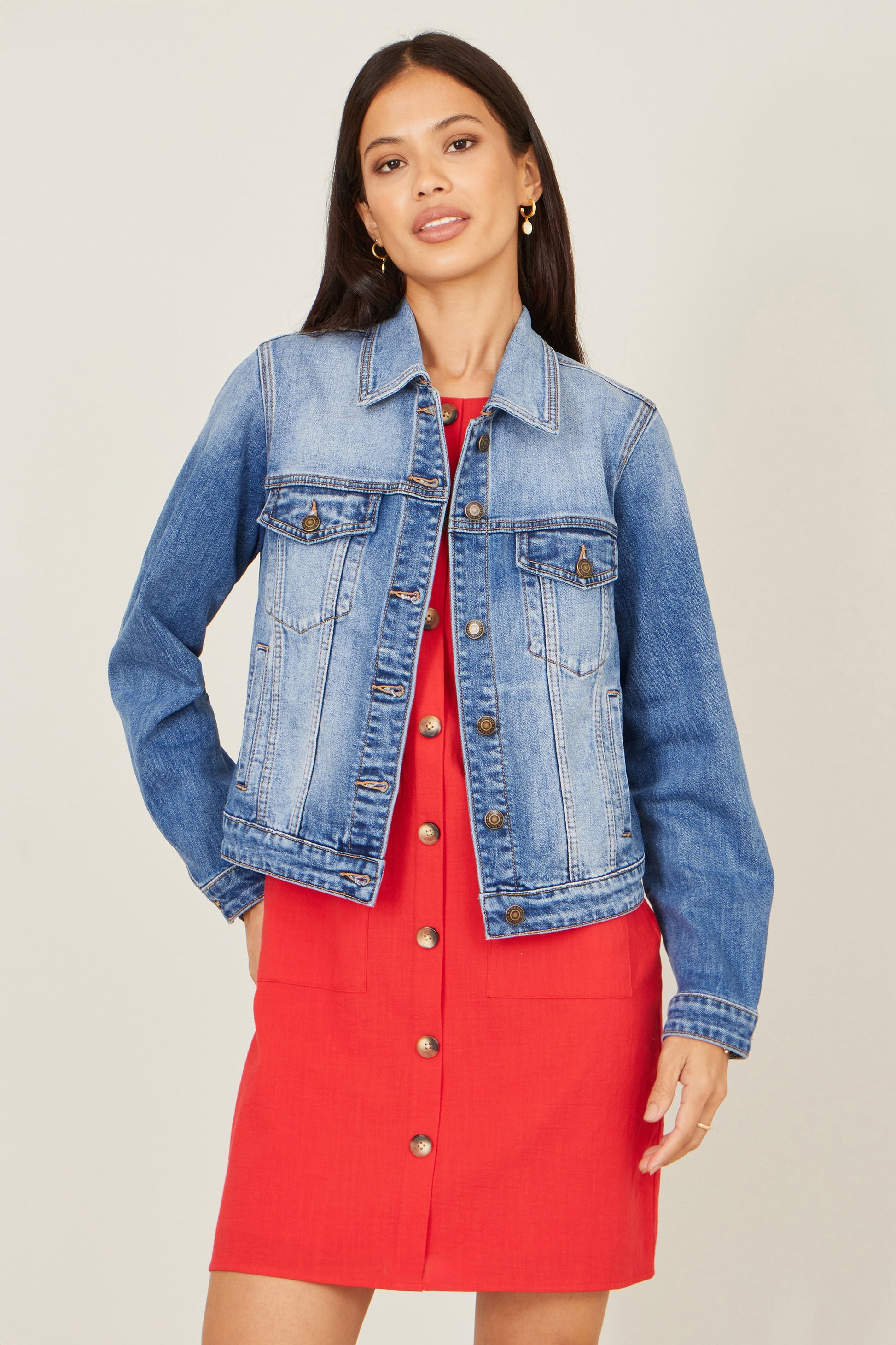 Yumi Blue Stretch Washed Denim Jacket Outerwear Yumi