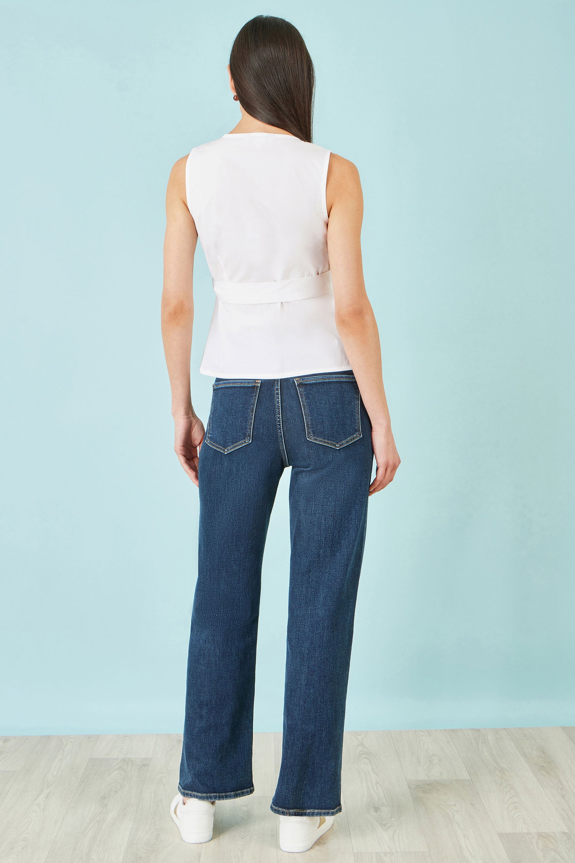 Yumi White Stretch Cotton Embroidered Wrap Top Tops Yumi