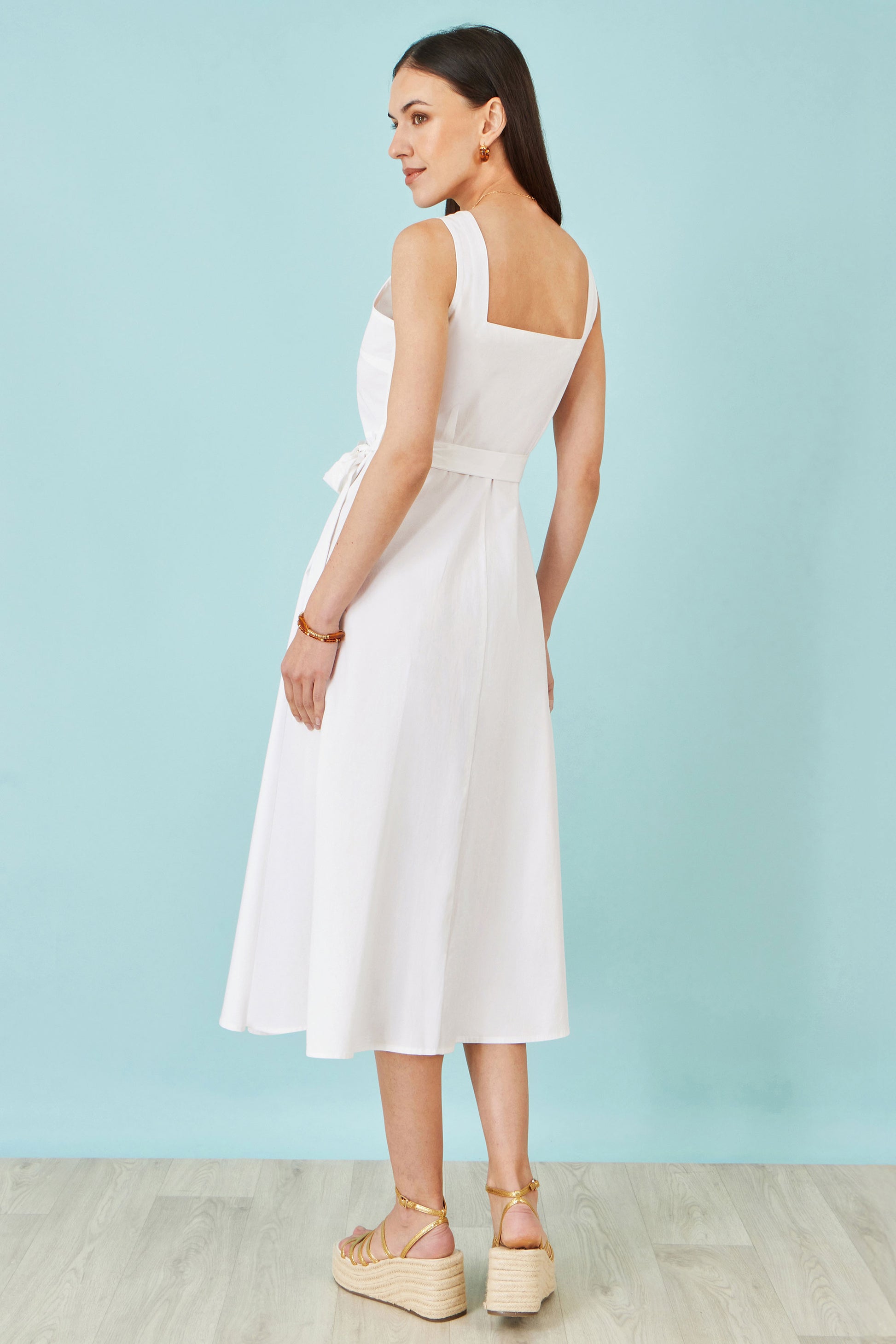 white midi dress uk Yumi White Cotton Midi Dress With Embroidery
