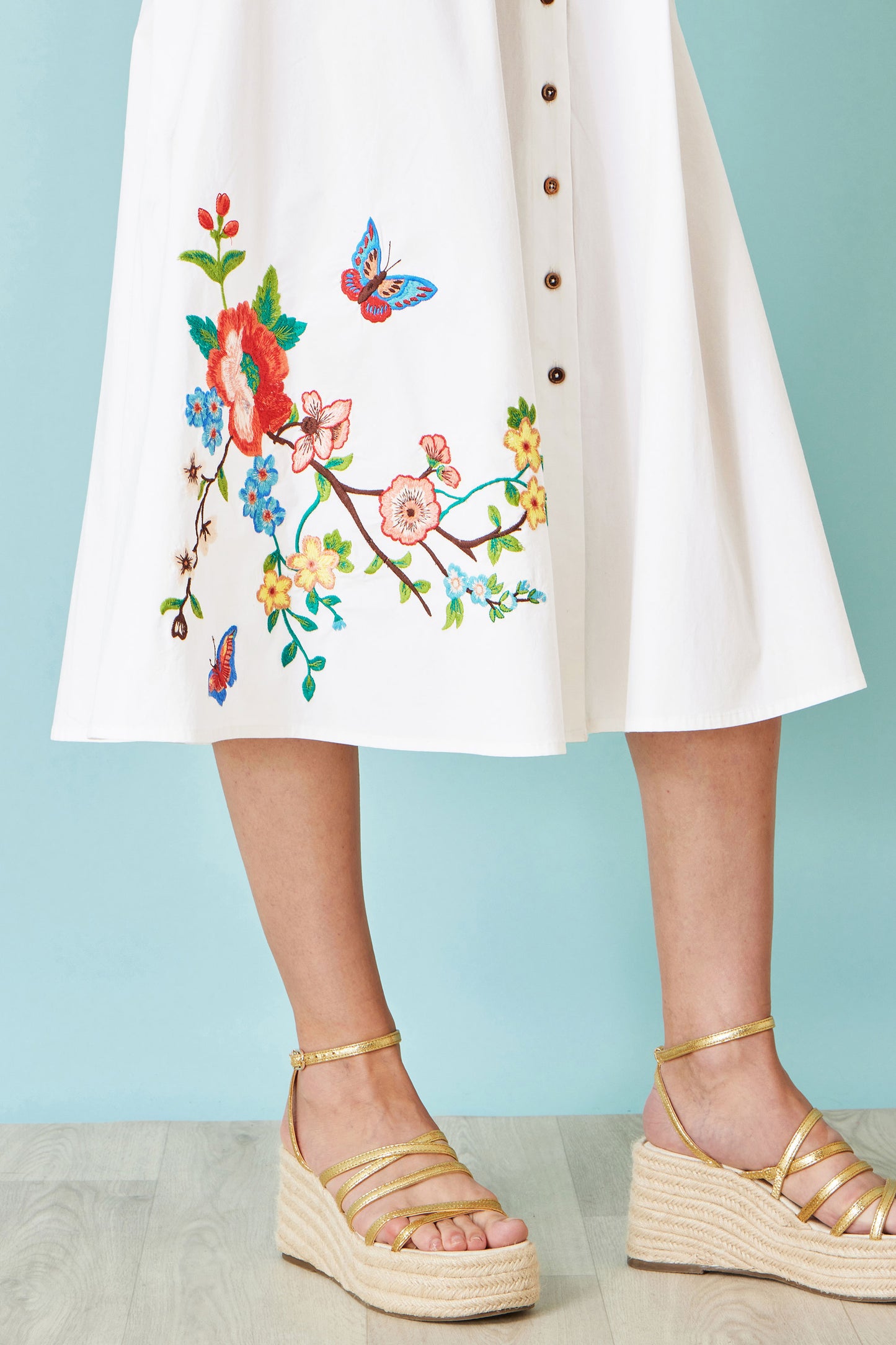 Yumi White Cotton Midi Dress With Embroidery Dress Occasion Yumi