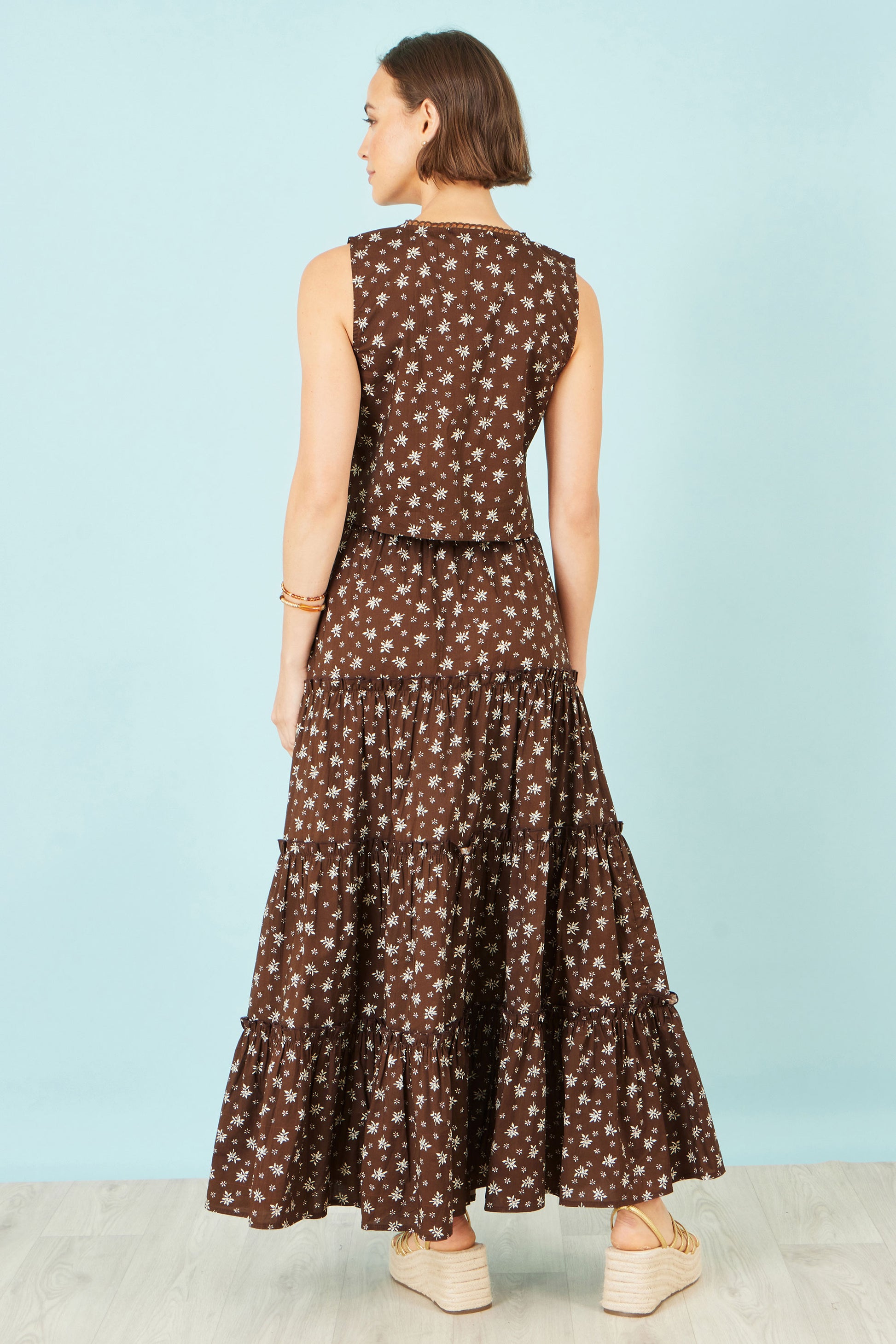 Yumi Brown Daisy Print Maxi Skirt Skirts Yumi