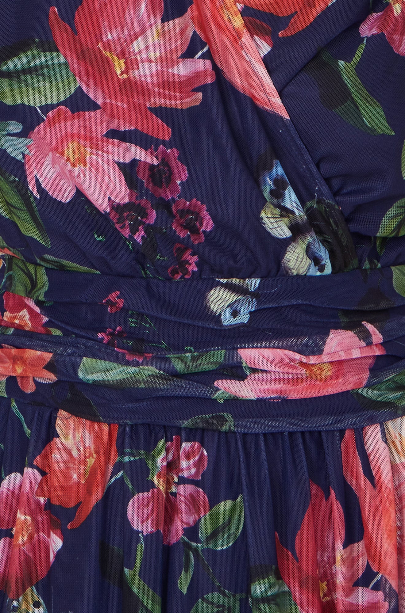 Yumi Navy Blurred Floral Print Mesh Stretch Midi Dress With Pockets Dress Occasion Yumi