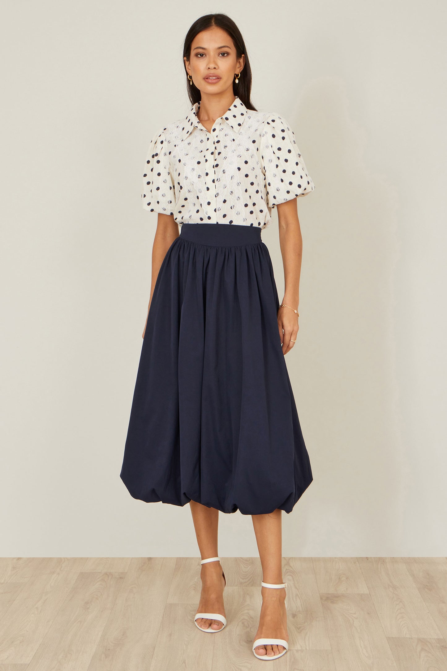 Yumi White Polka Dot Lace Boxy Shirt SHIRT Yumi