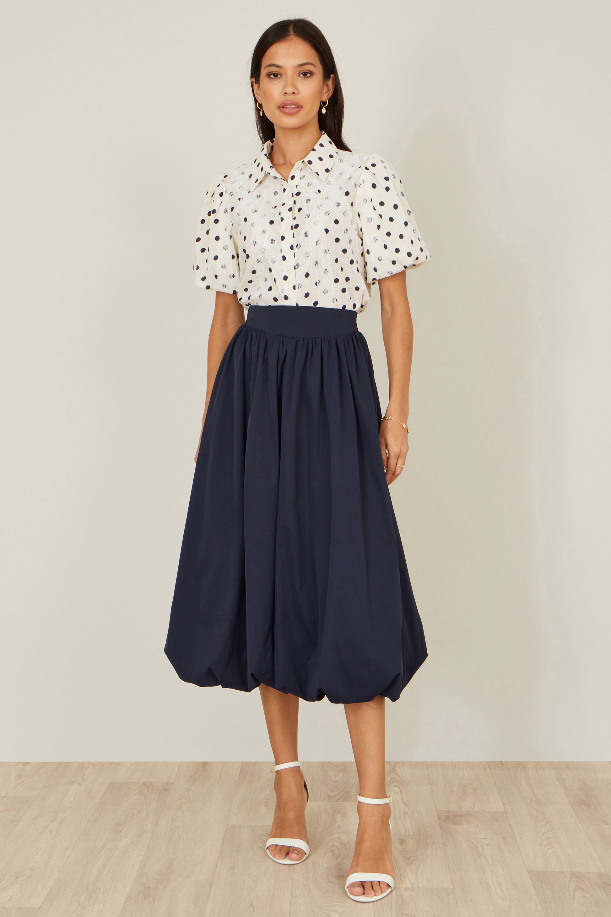 Yumi White Polka Dot Lace Boxy Shirt SHIRT Yumi
