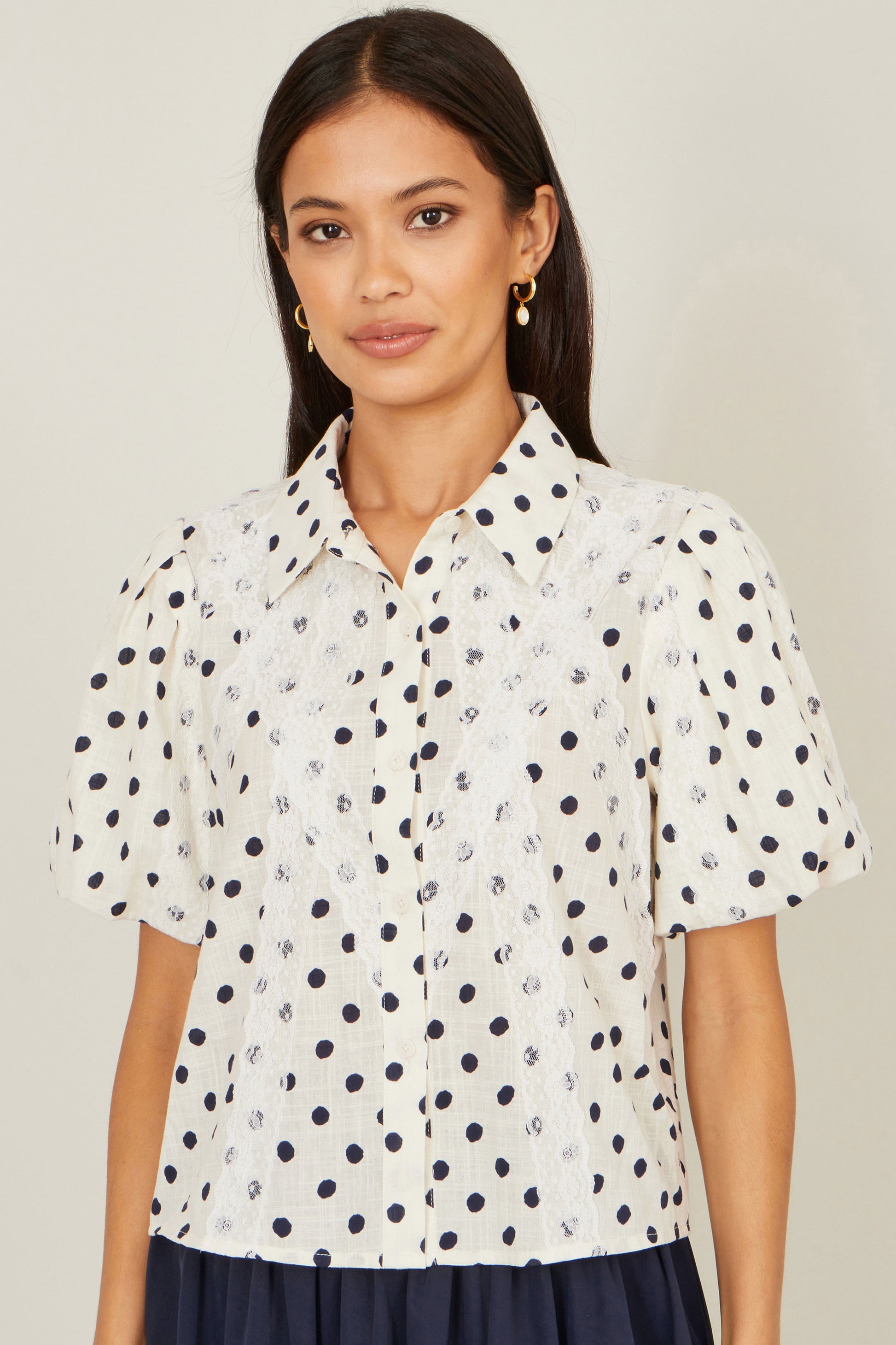 Yumi White Polka Dot Lace Boxy Shirt SHIRT Yumi