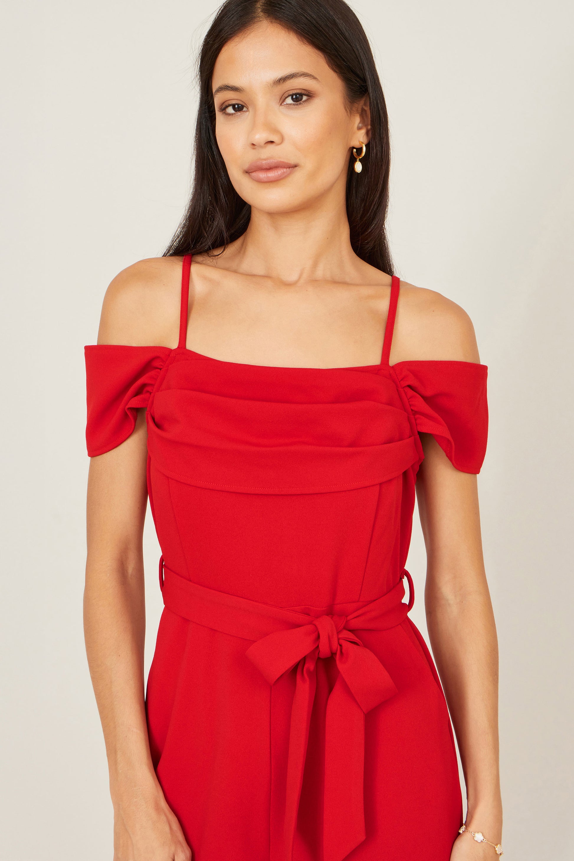 Yumi Red Stretch Bardot Jumpsuit JUMPSUIT Yumi