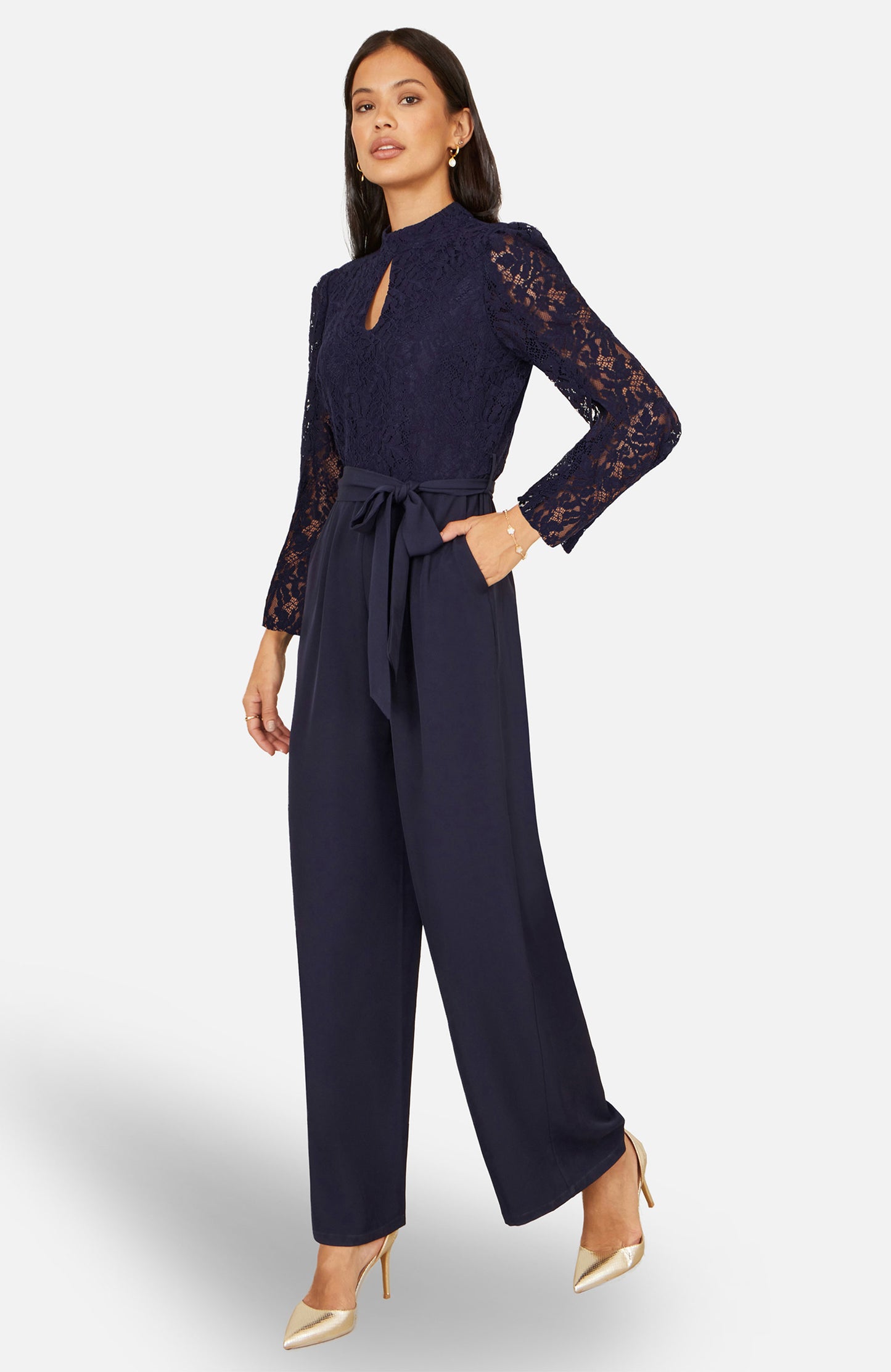 Yumi Navy Lace Applique Jumpsuit JUMPSUIT Yumi