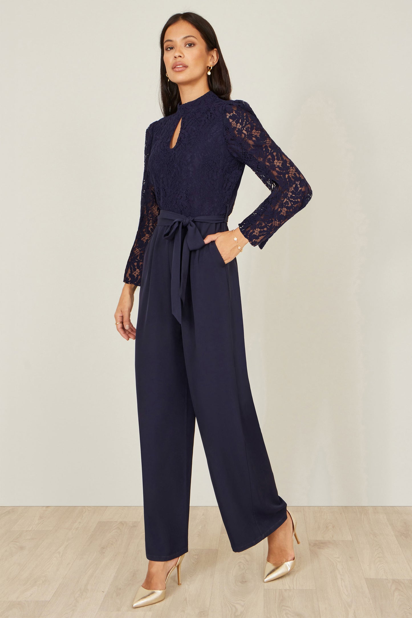 Yumi Navy Lace Applique Jumpsuit JUMPSUIT Yumi