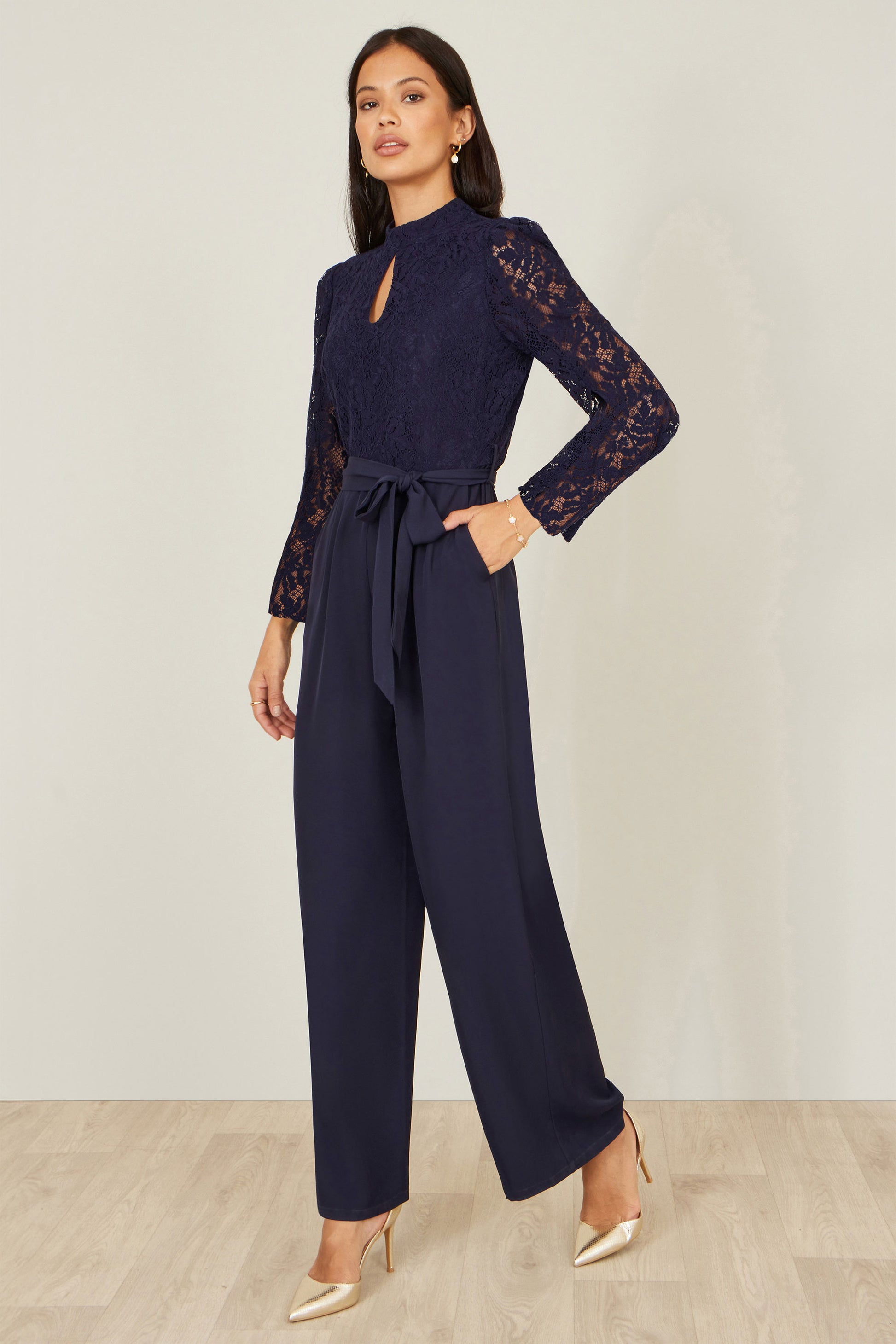 Yumi Navy Lace Applique Jumpsuit JUMPSUIT Yumi