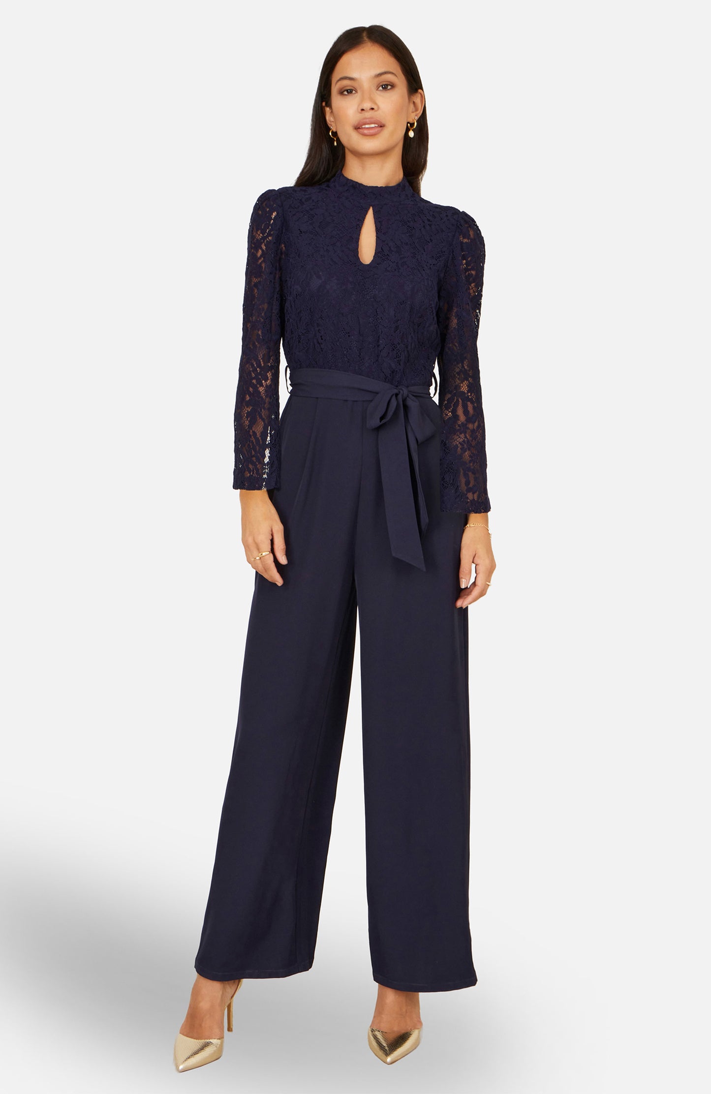 Yumi Navy Lace Applique Jumpsuit JUMPSUIT Yumi