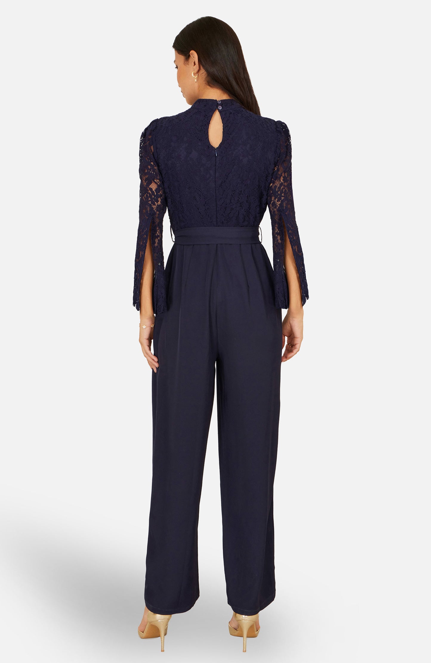 Yumi Navy Lace Applique Jumpsuit JUMPSUIT Yumi