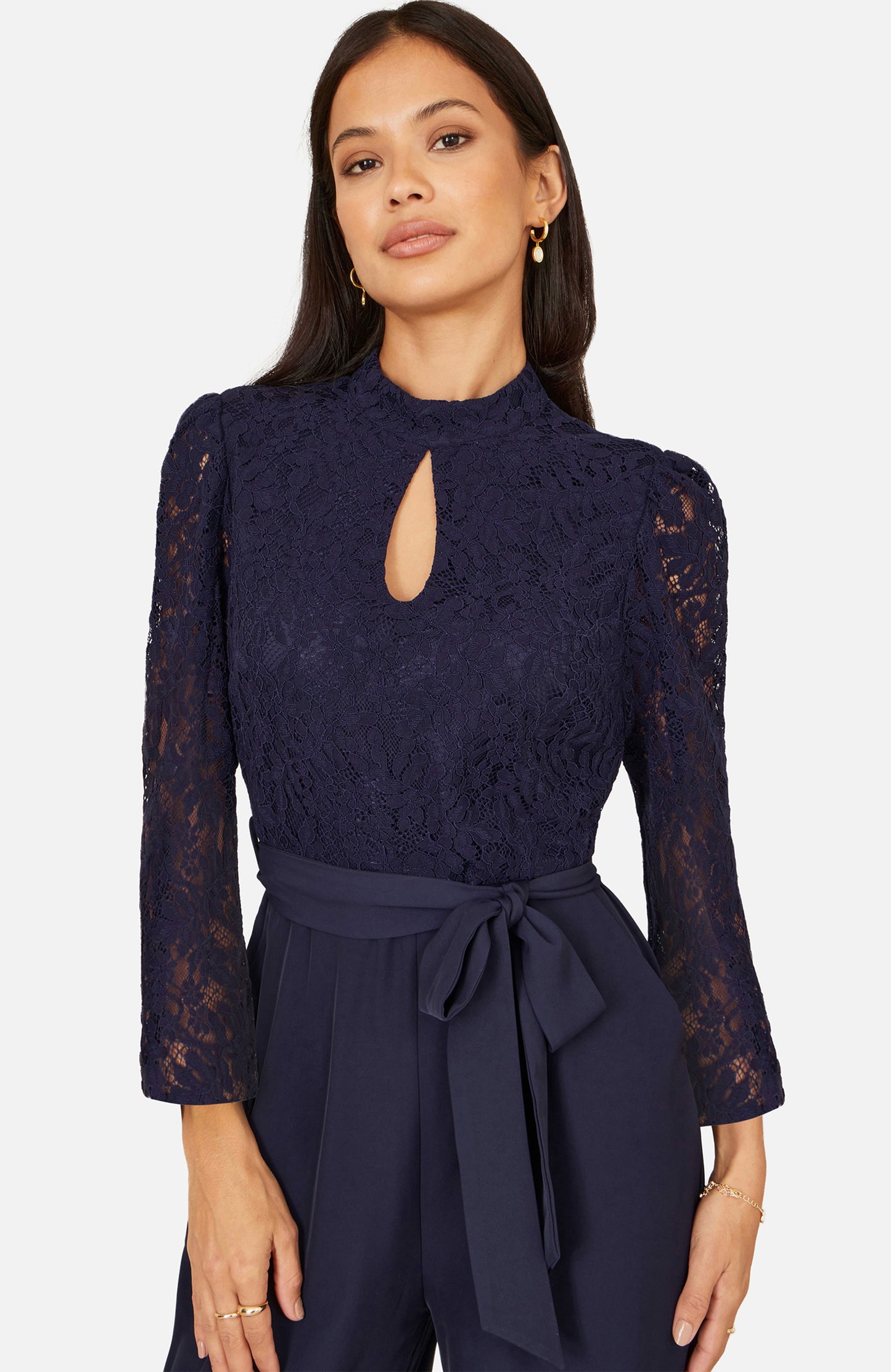 Yumi Navy Lace Applique Jumpsuit JUMPSUIT Yumi