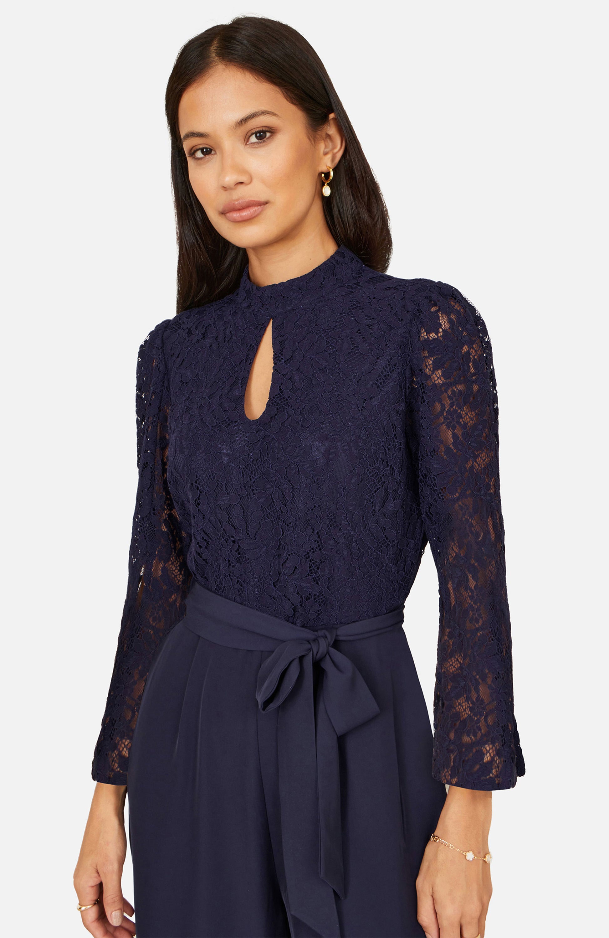 Yumi Navy Lace Applique Jumpsuit JUMPSUIT Yumi