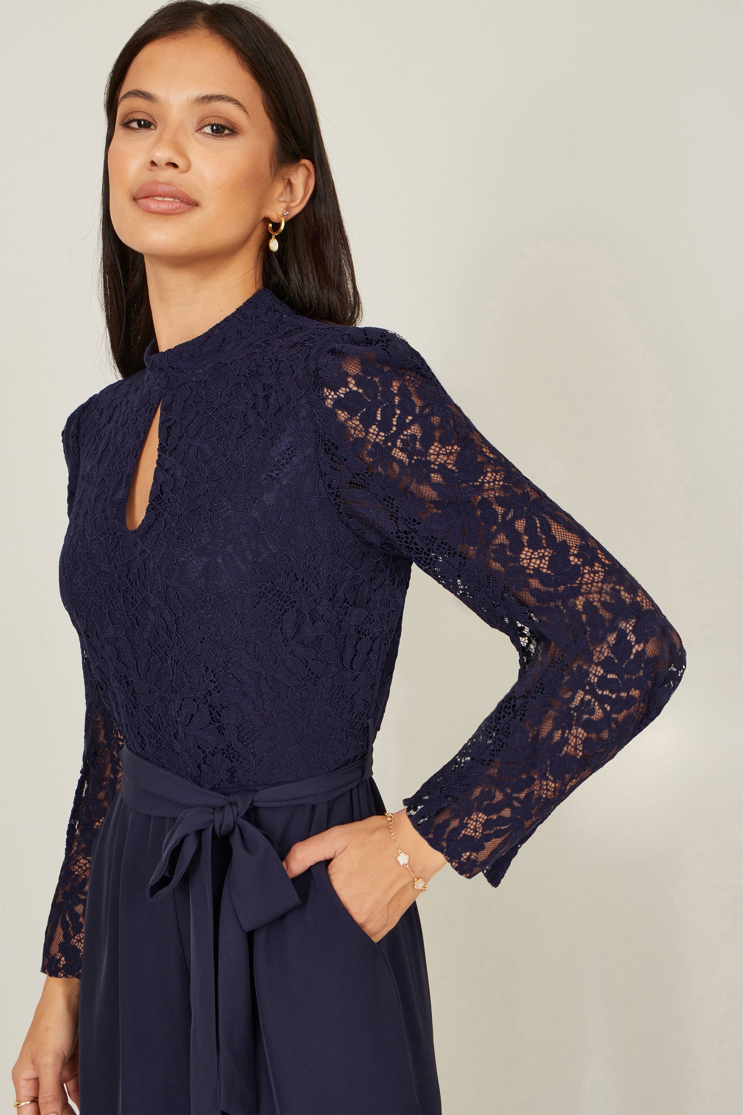Yumi Navy Lace Applique Jumpsuit JUMPSUIT Yumi