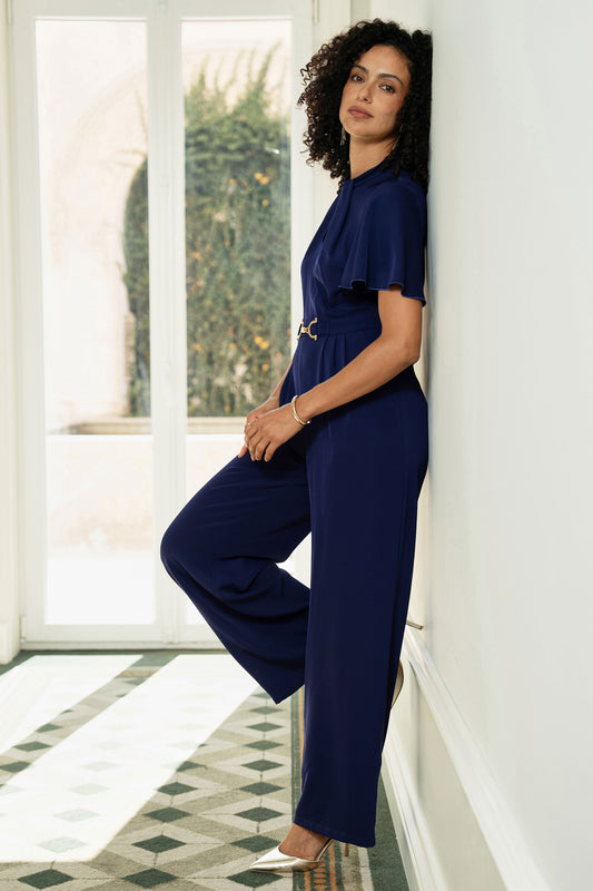 Yumi Navy Buckle Jumpsuit With Twist Knot Detail JUMPSUIT Yumi