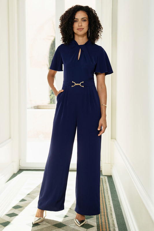 Yumi Navy Buckle Jumpsuit With Twist Knot Detail JUMPSUIT Yumi