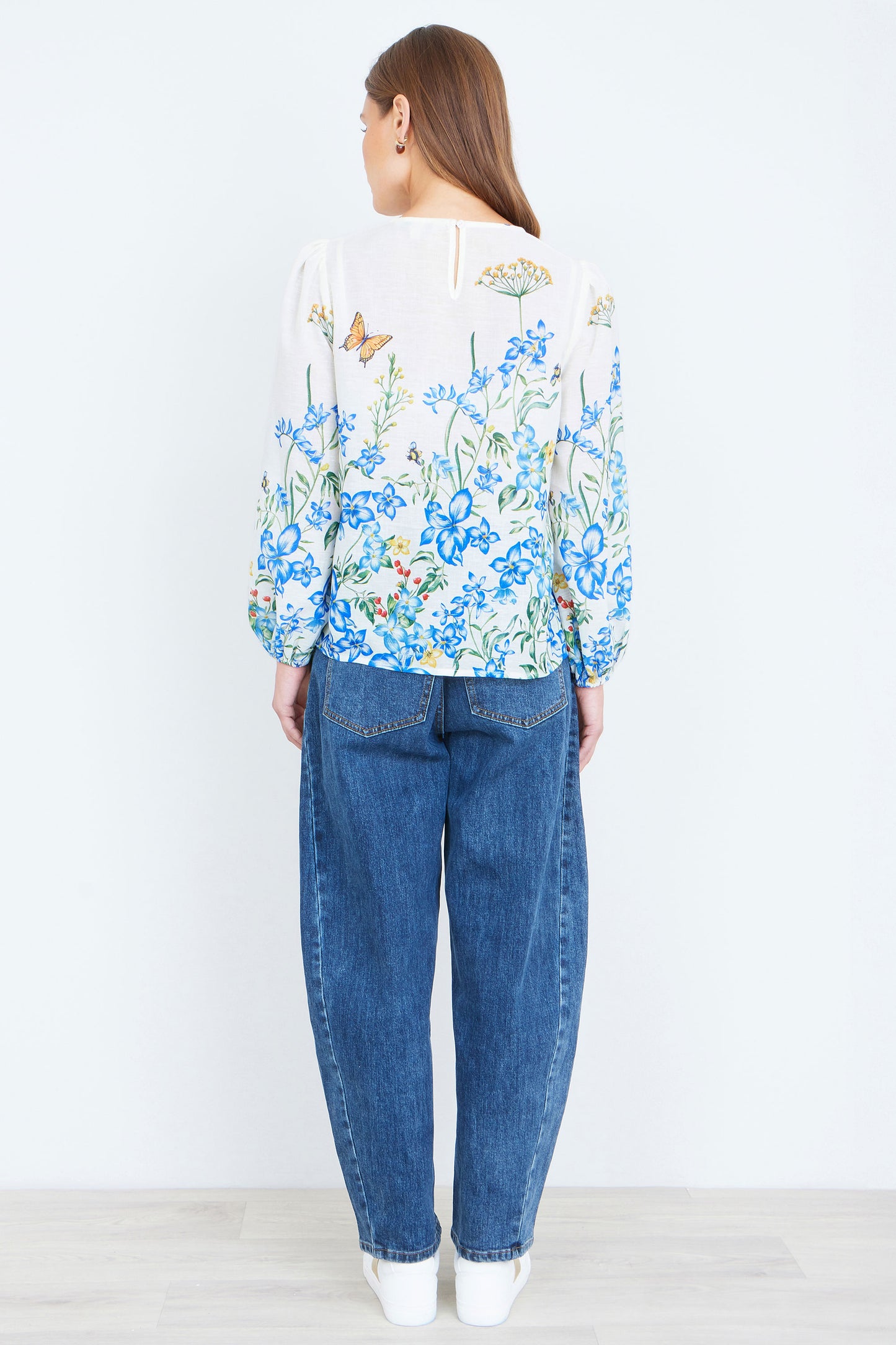 Yumi Ivory Butterfly Print Long Sleeve Top Tops Yumi