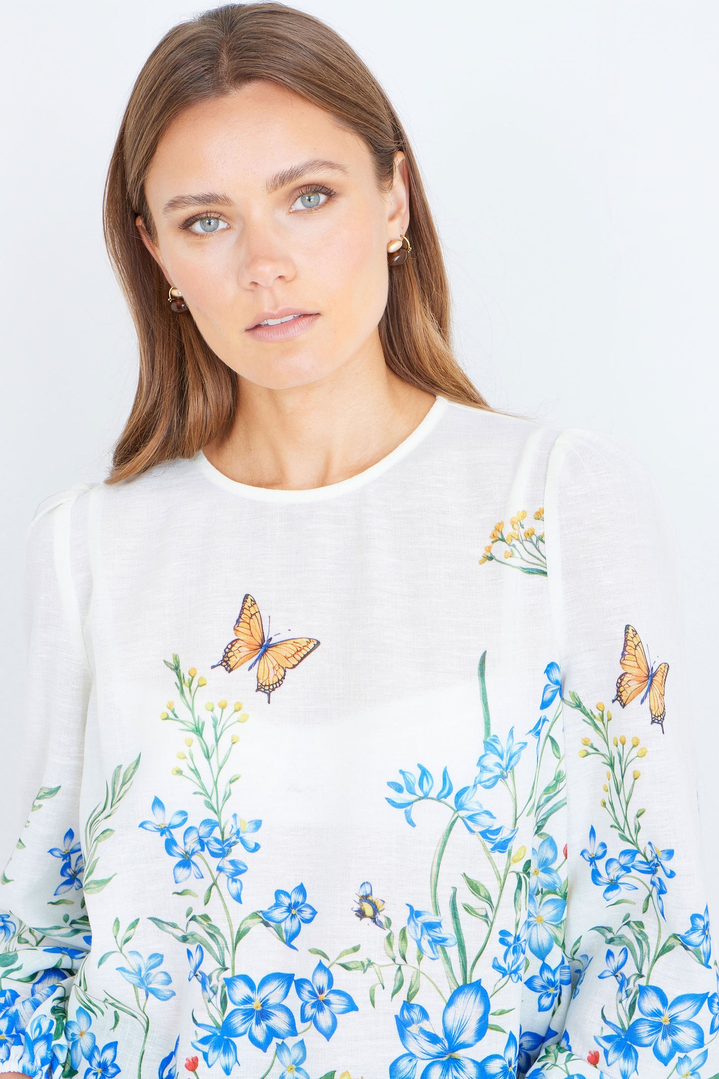 Yumi Ivory Butterfly Print Long Sleeve Top Tops Yumi