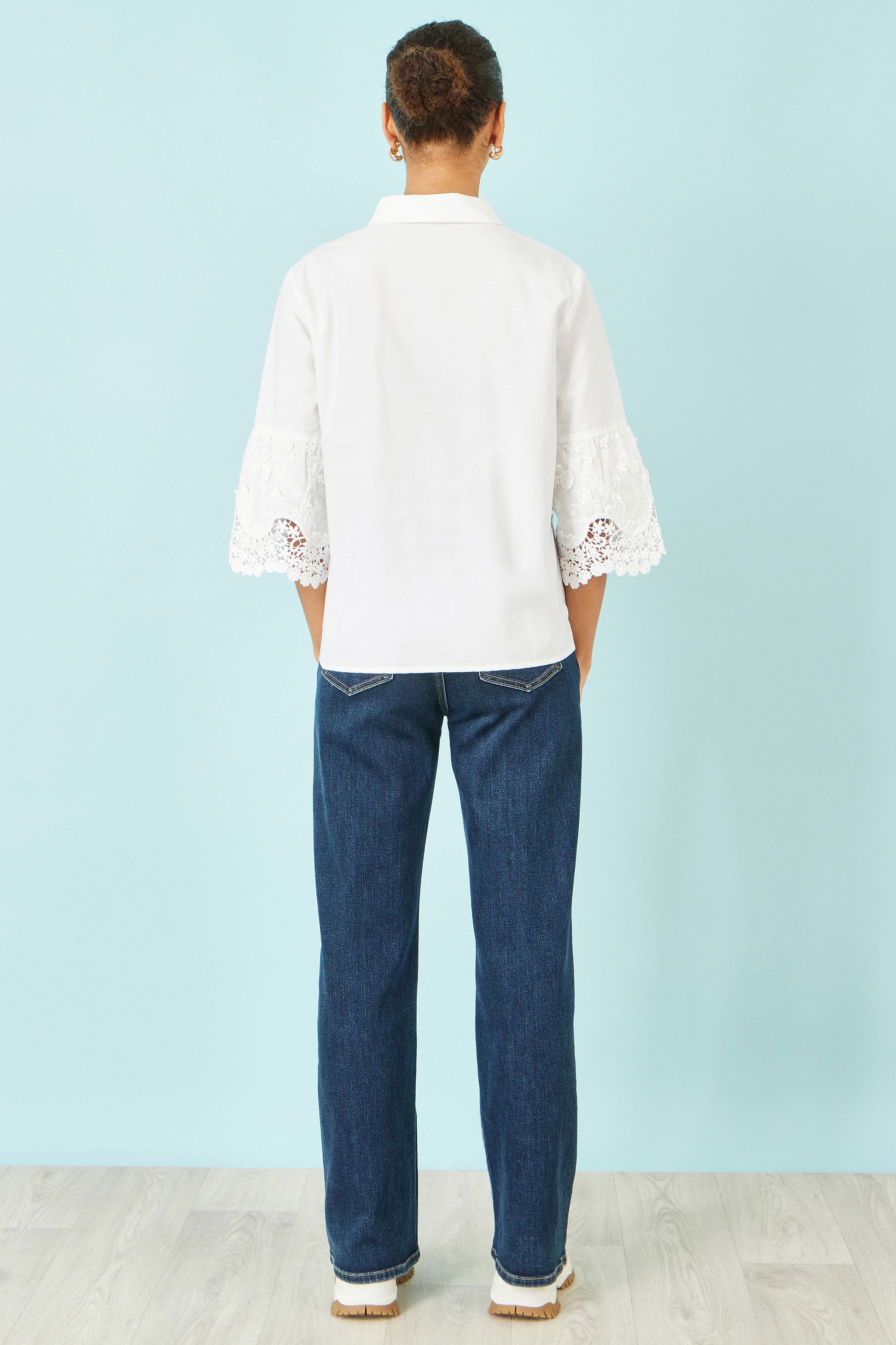 Yumi White Cotton Lace Border Shirt SHIRT Yumi