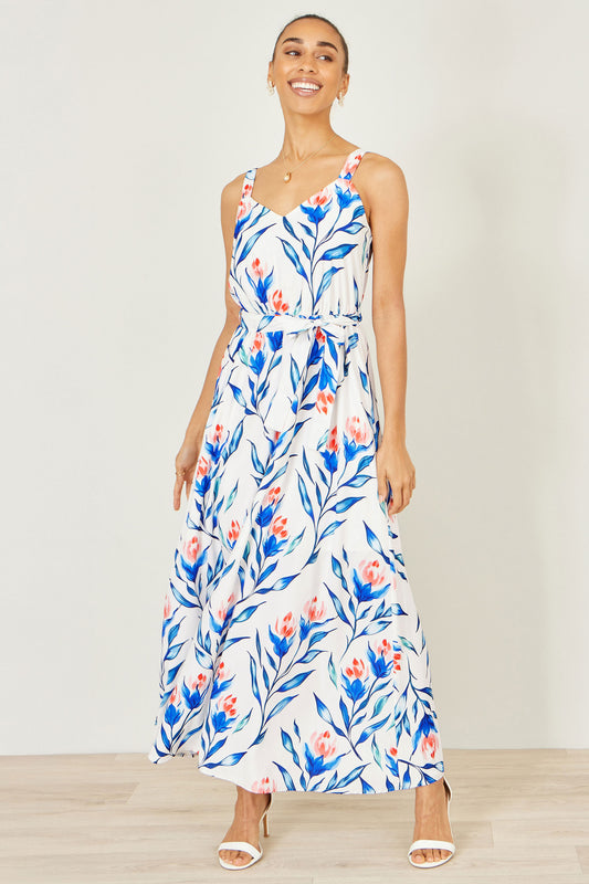 Yumi White Floral Print Maxi Sun Dress