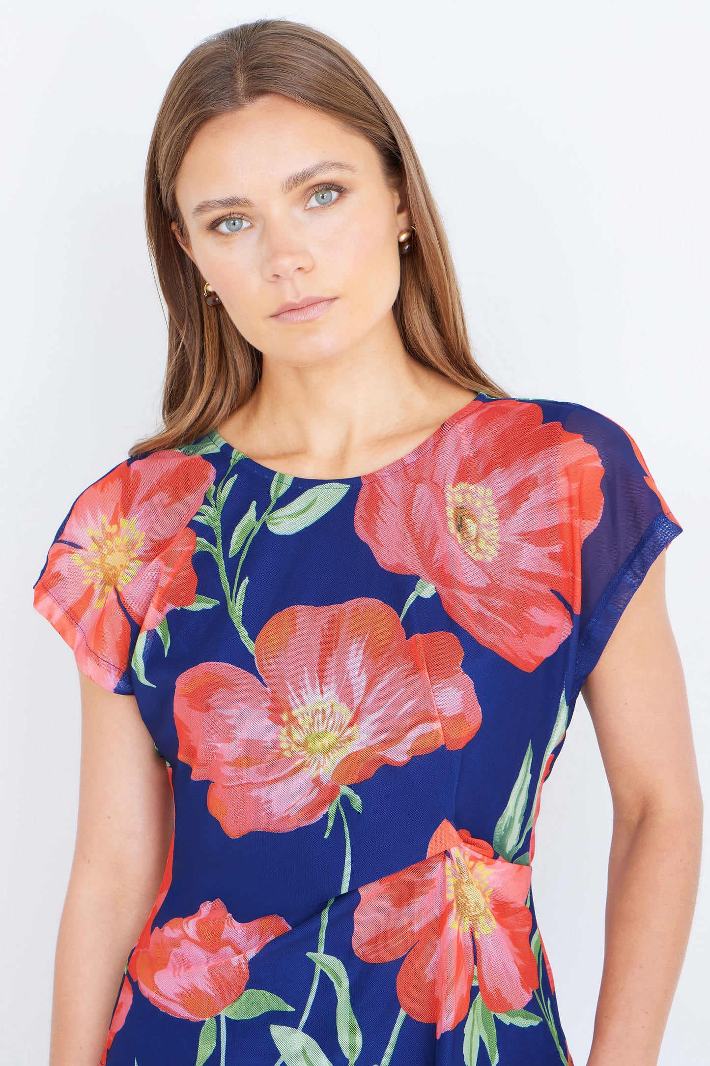 Yumi Navy Poppy Mesh Top Tops Yumi