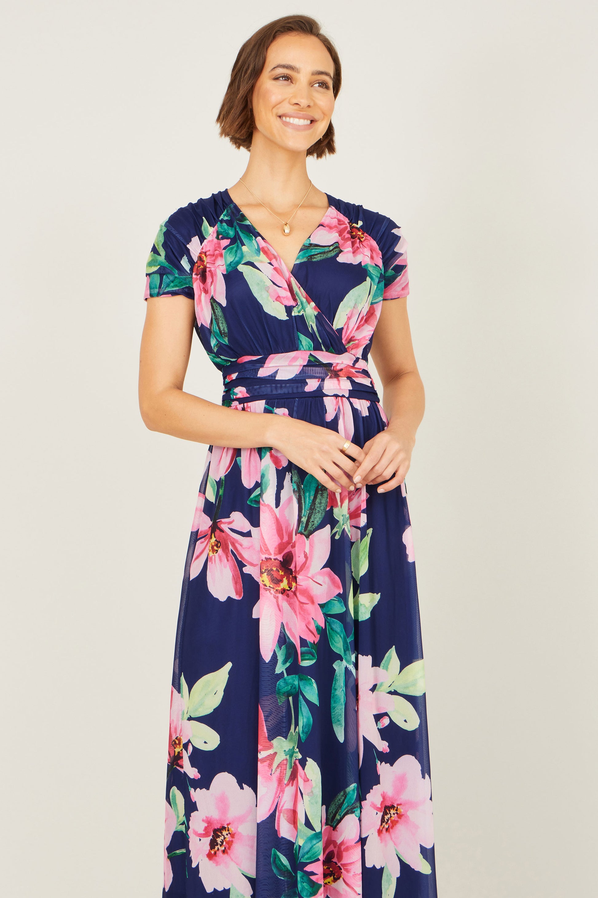 Yumi Navy Mesh Floral Maxi Dress Dress Occasion Yumi
