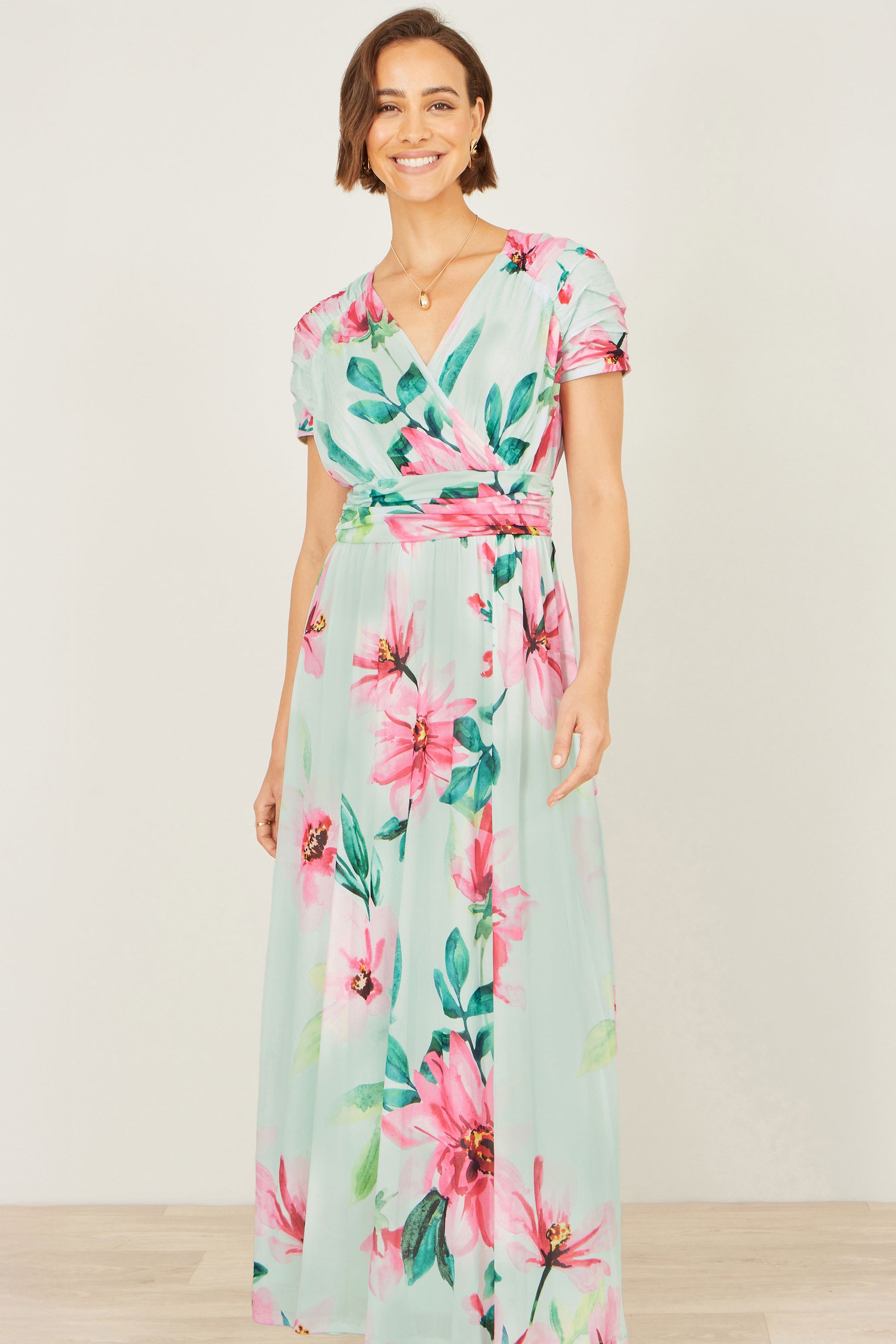 Yumi Mint Mesh Floral Maxi Dress Dress Occasion Yumi