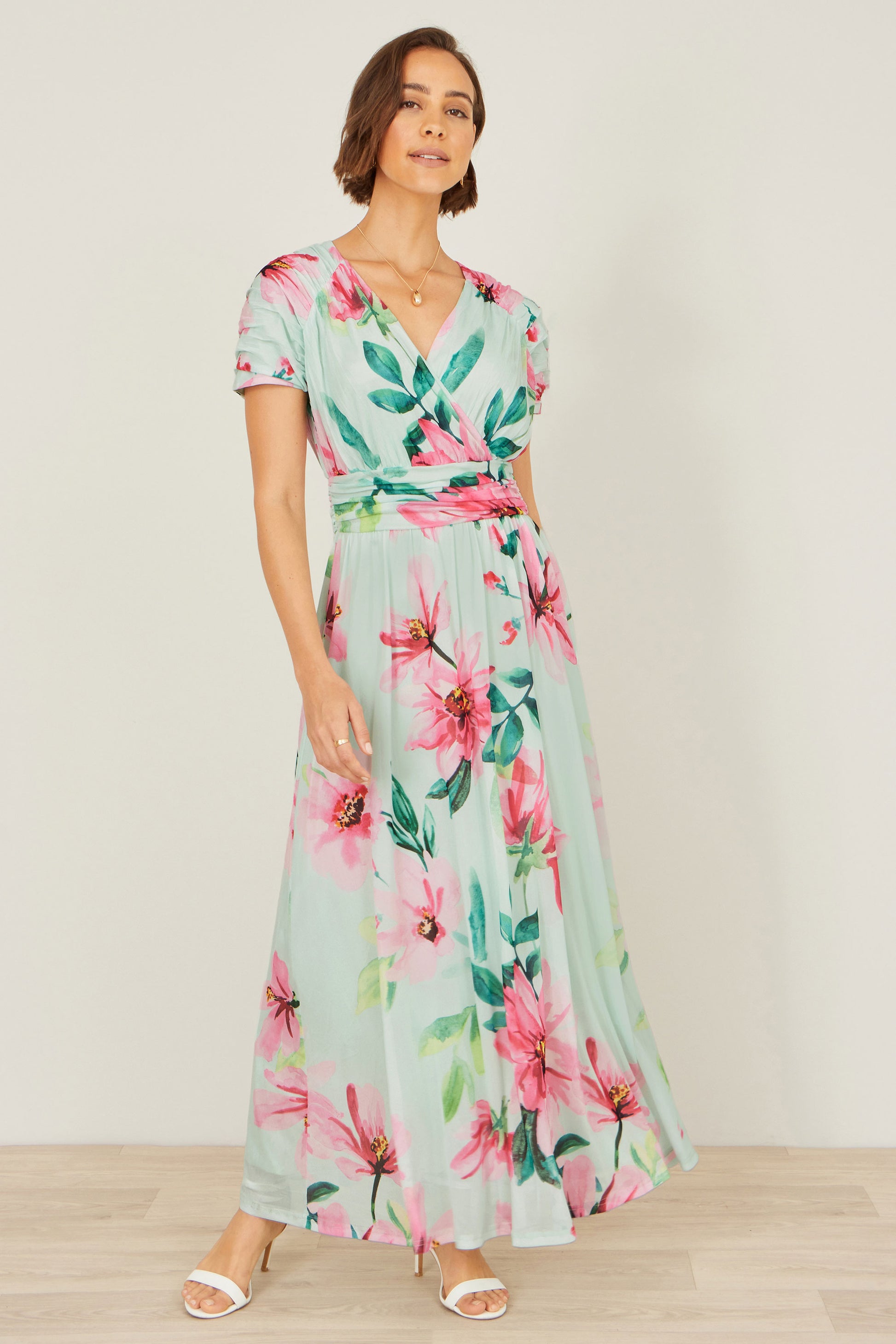 Yumi Mint Mesh Floral Maxi Dress Dress Occasion Yumi