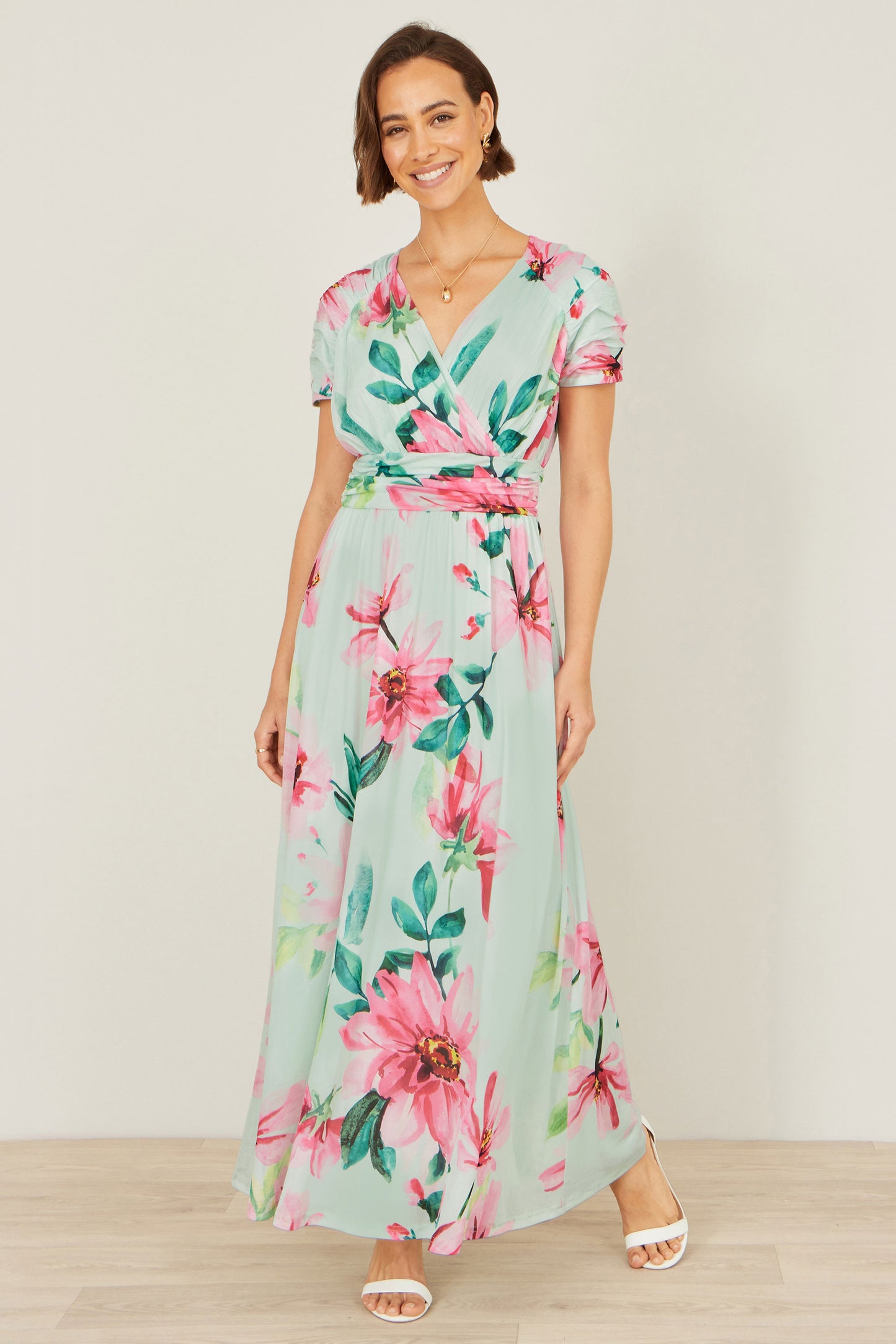 Yumi Mint Mesh Floral Maxi Dress Dress Occasion Yumi