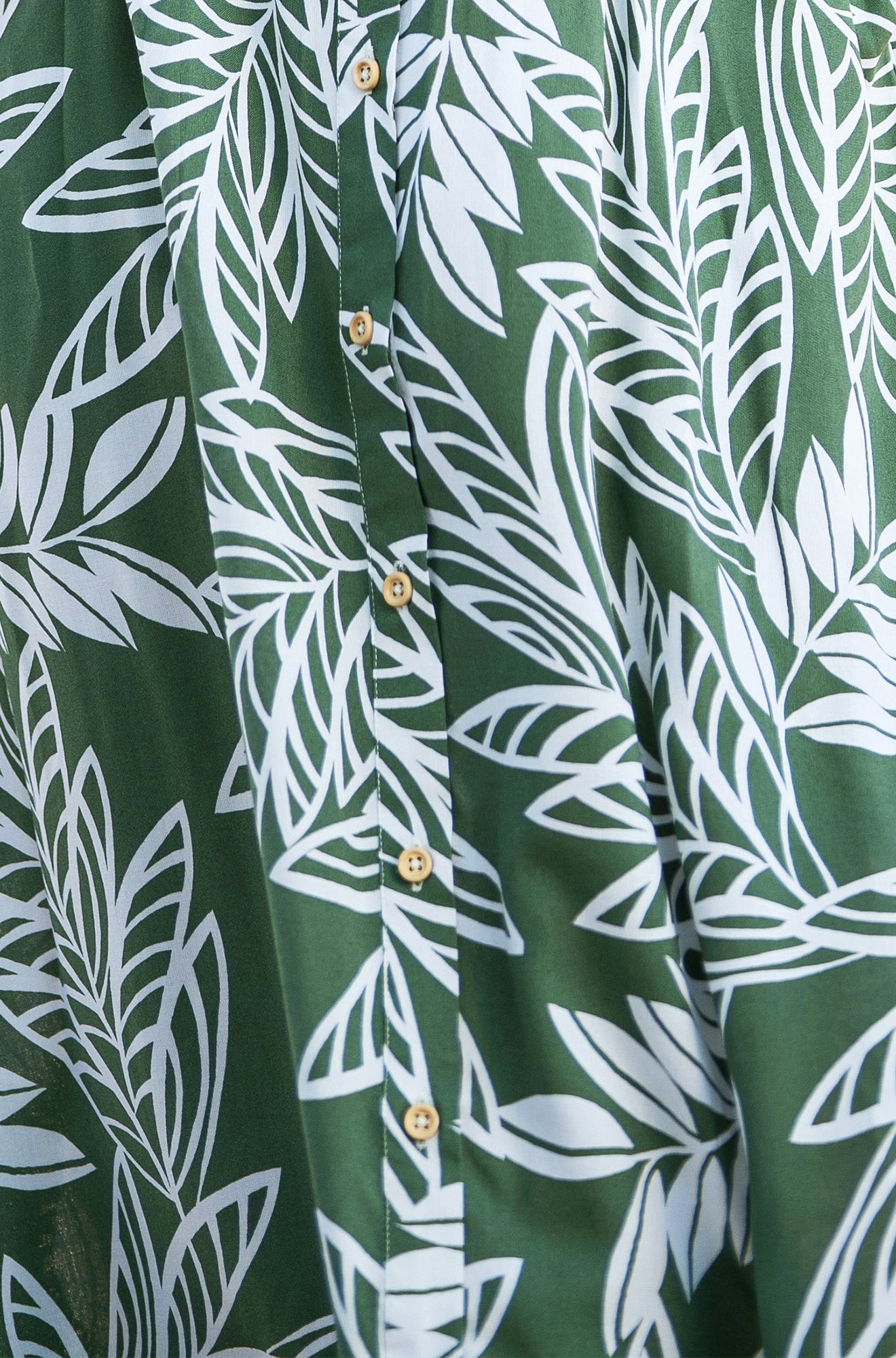 Yumi Green Leaf Print Viscose Relaxed Midi Shirt Dress DRES Day Yumi