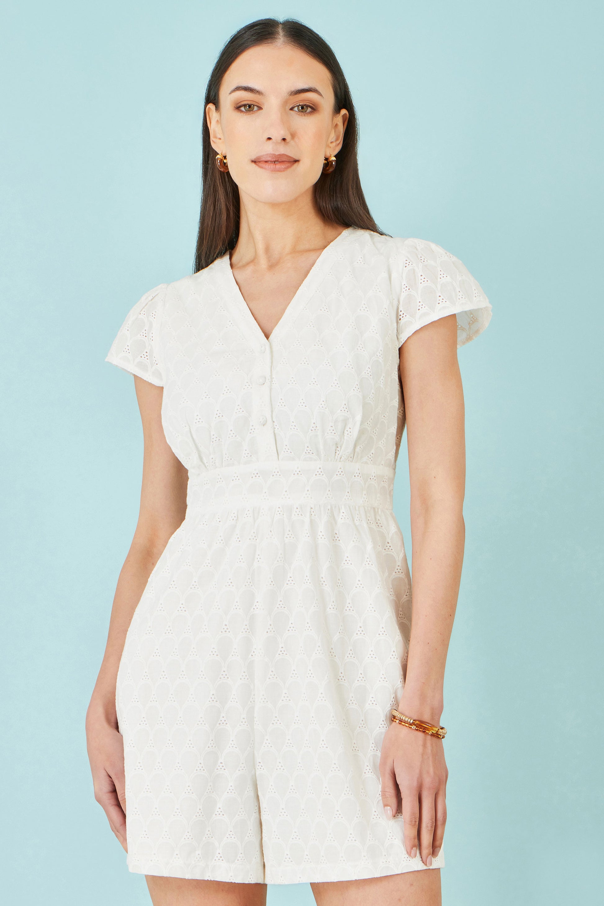 Yumi White Cotton Broderie Anglaise Playsuit PLAYSUIT Yumi