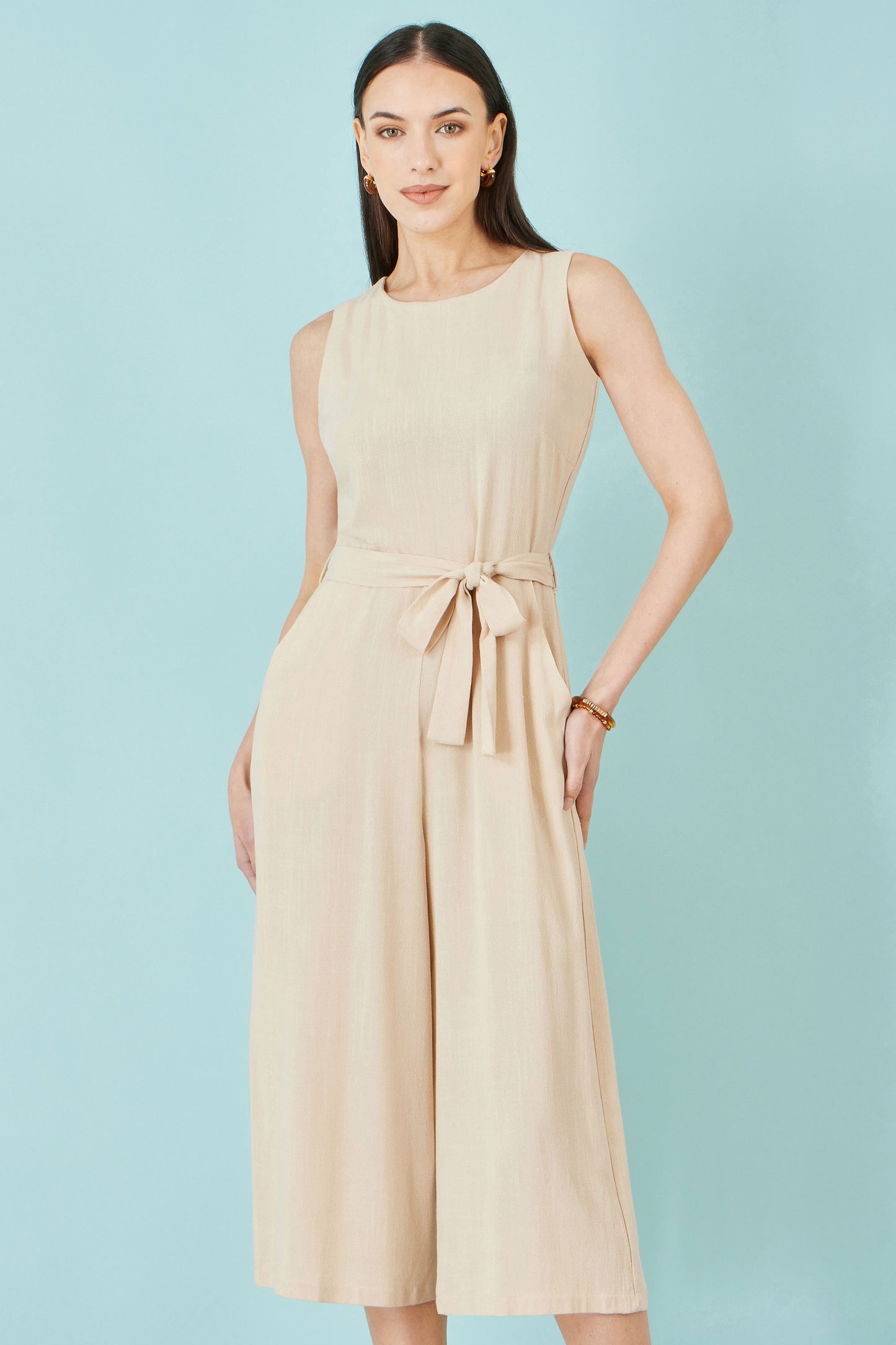 Yumi Beige Viscose Culotte Jumpsuit JUMPSUIT Yumi