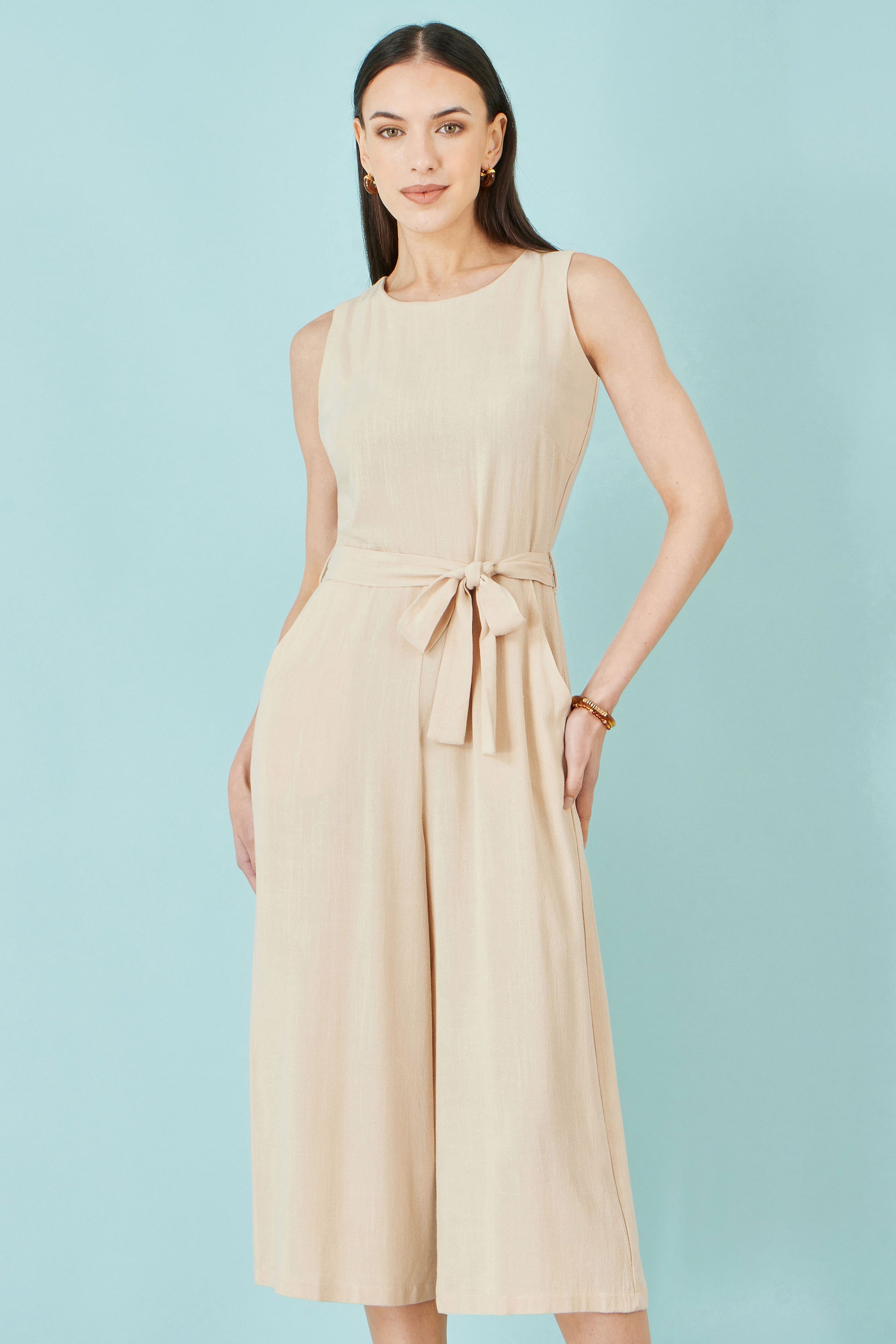 Yumi Beige Viscose Culotte Jumpsuit JUMPSUIT Yumi